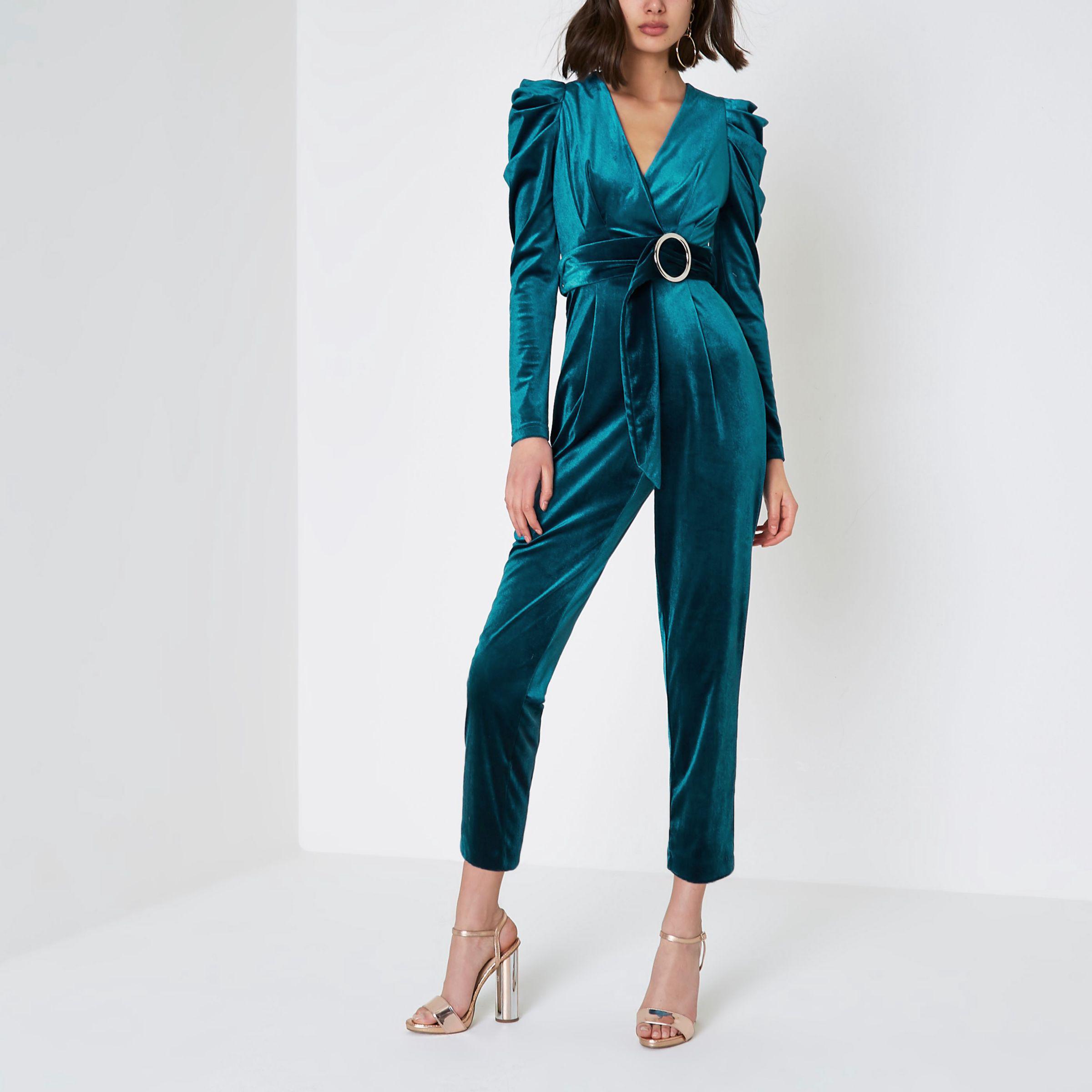 teal velvet jumpsuit