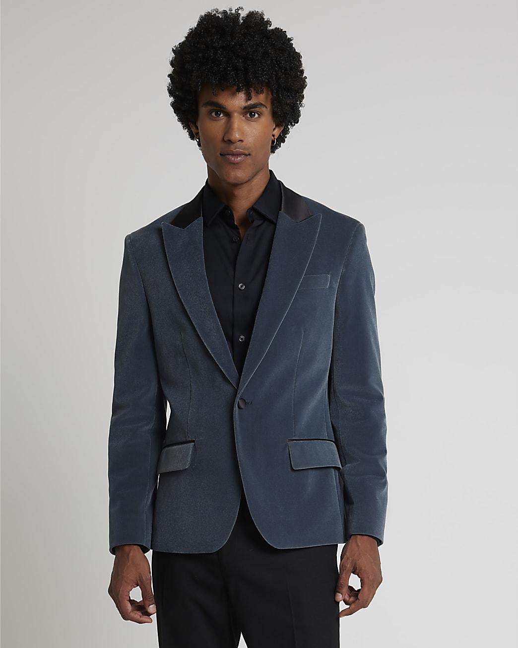 River Island Dark Velvet Tux Jacket in Black for Men Lyst UK