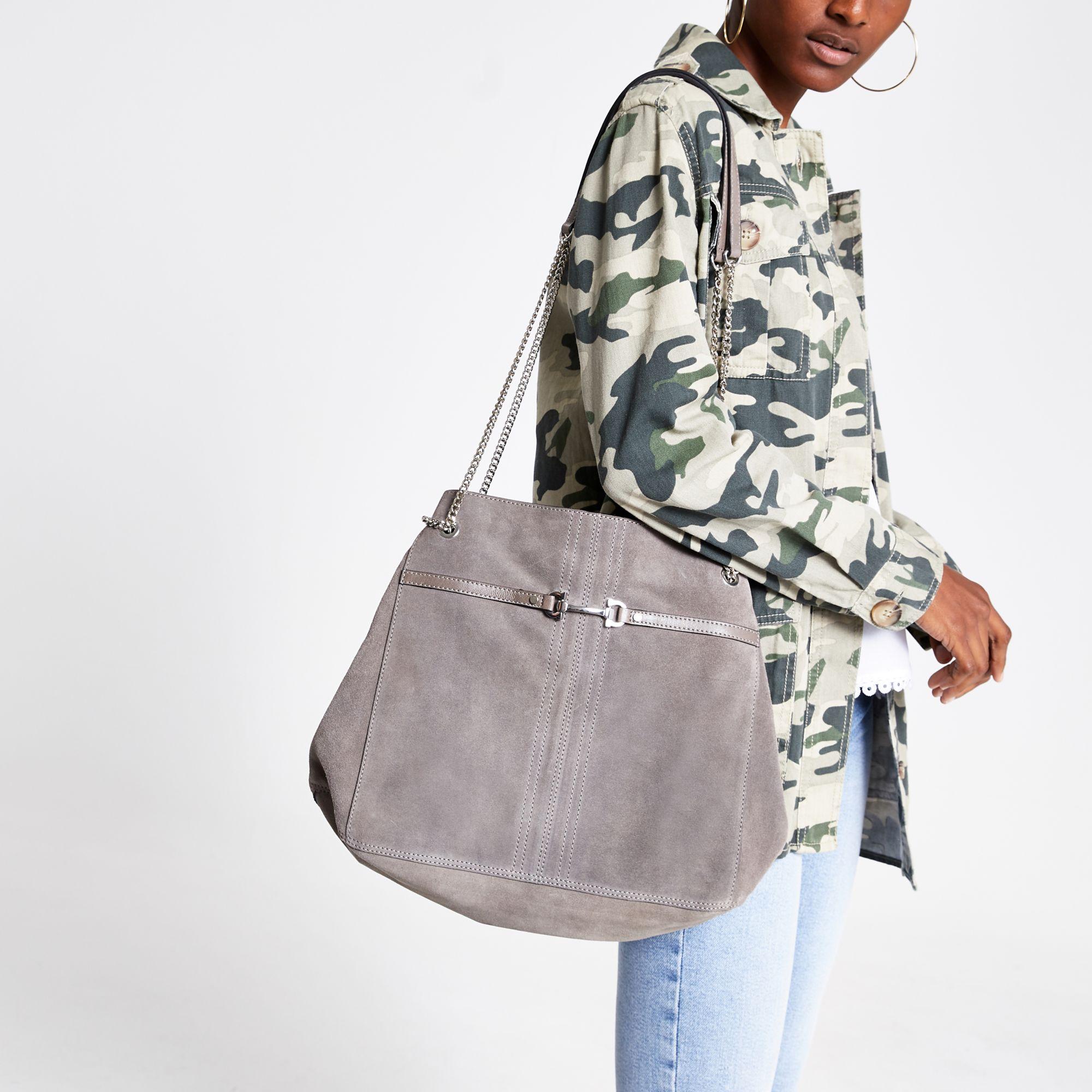 River Island Grey Leather Snaffle Front Slouch Bag in Gray Lyst