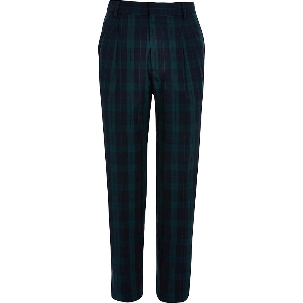 River Island Mens Green Pleated Check 
