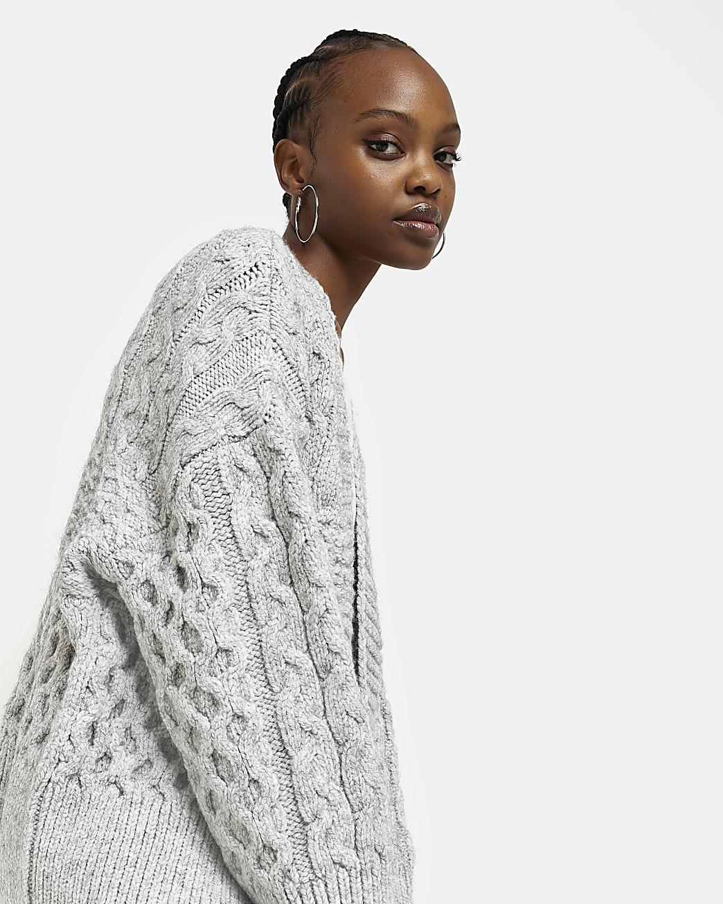 Grey chunky shop cable knit cardigan