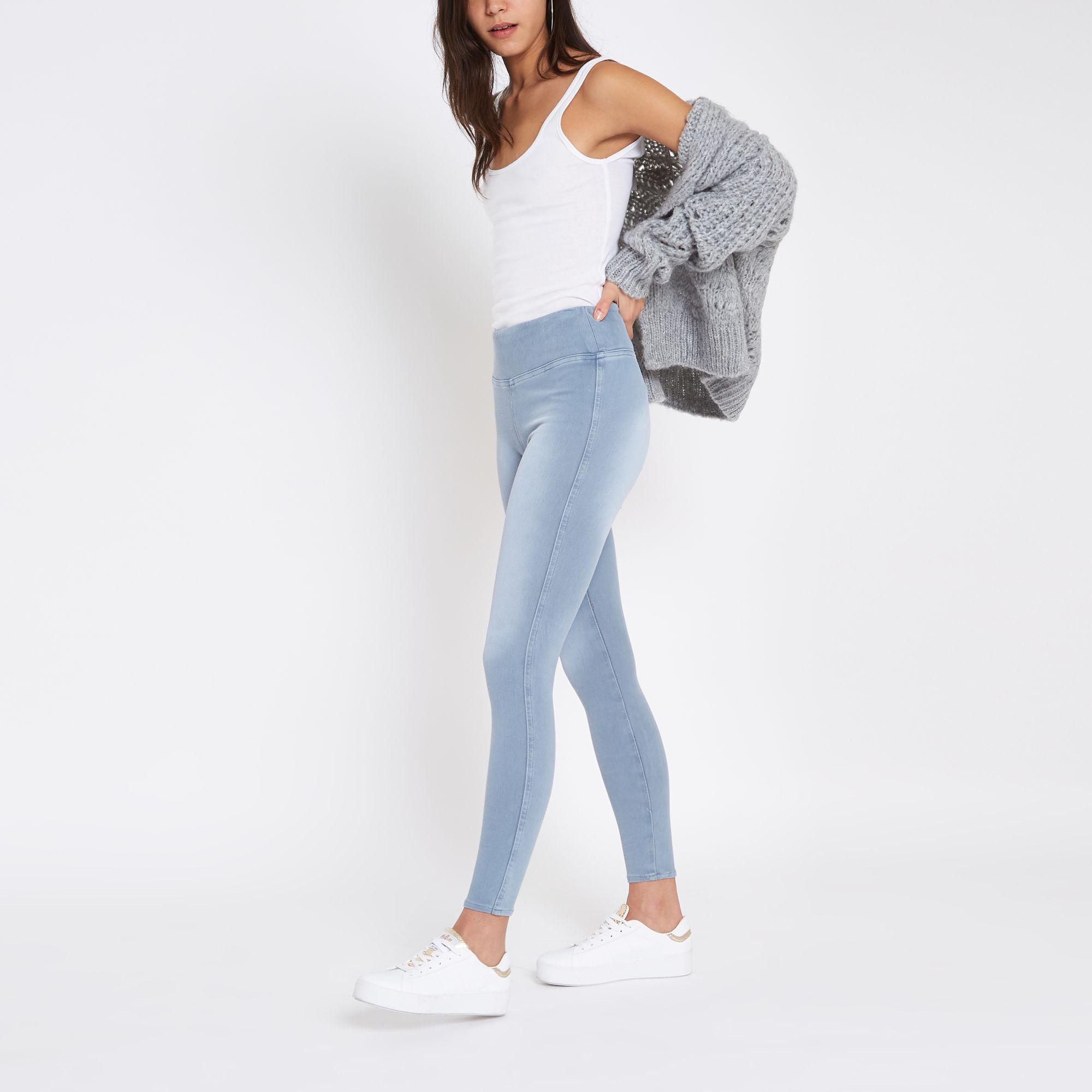 River Island Light Blue Denim Look leggings - Lyst