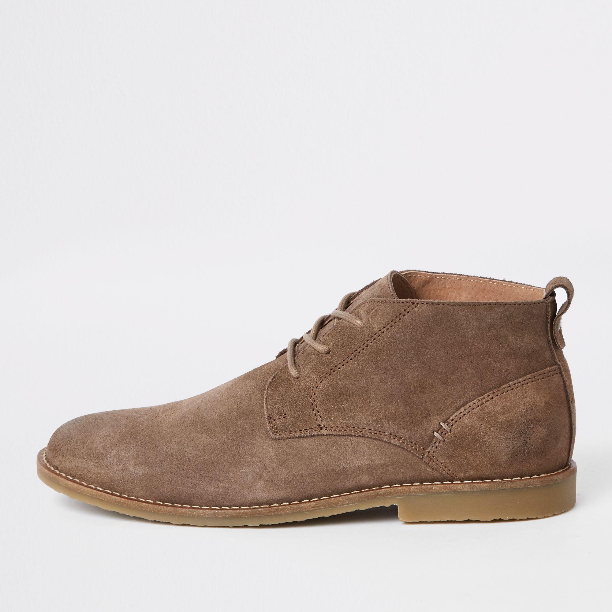 River Island Stone Suede Eyelet Chukka Boots in Brown for Men - Lyst