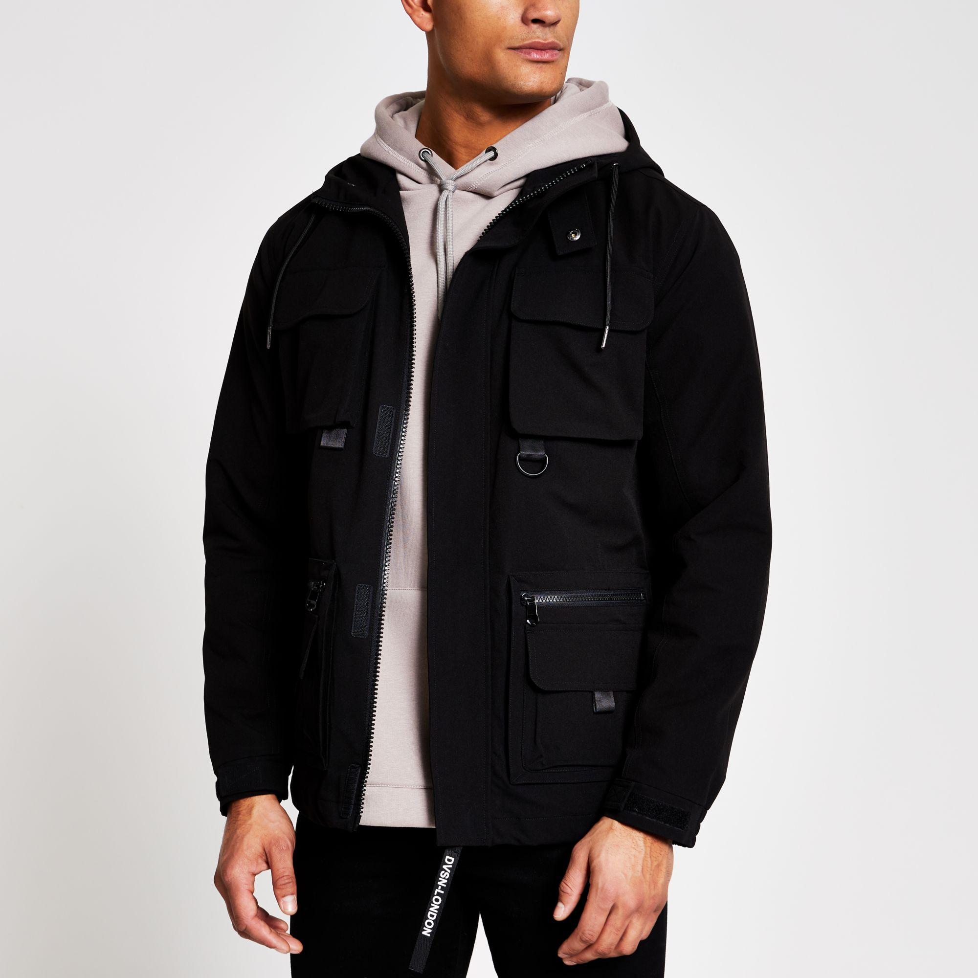 River Island Synthetic Black Hooded Utility Jacket for Men Lyst