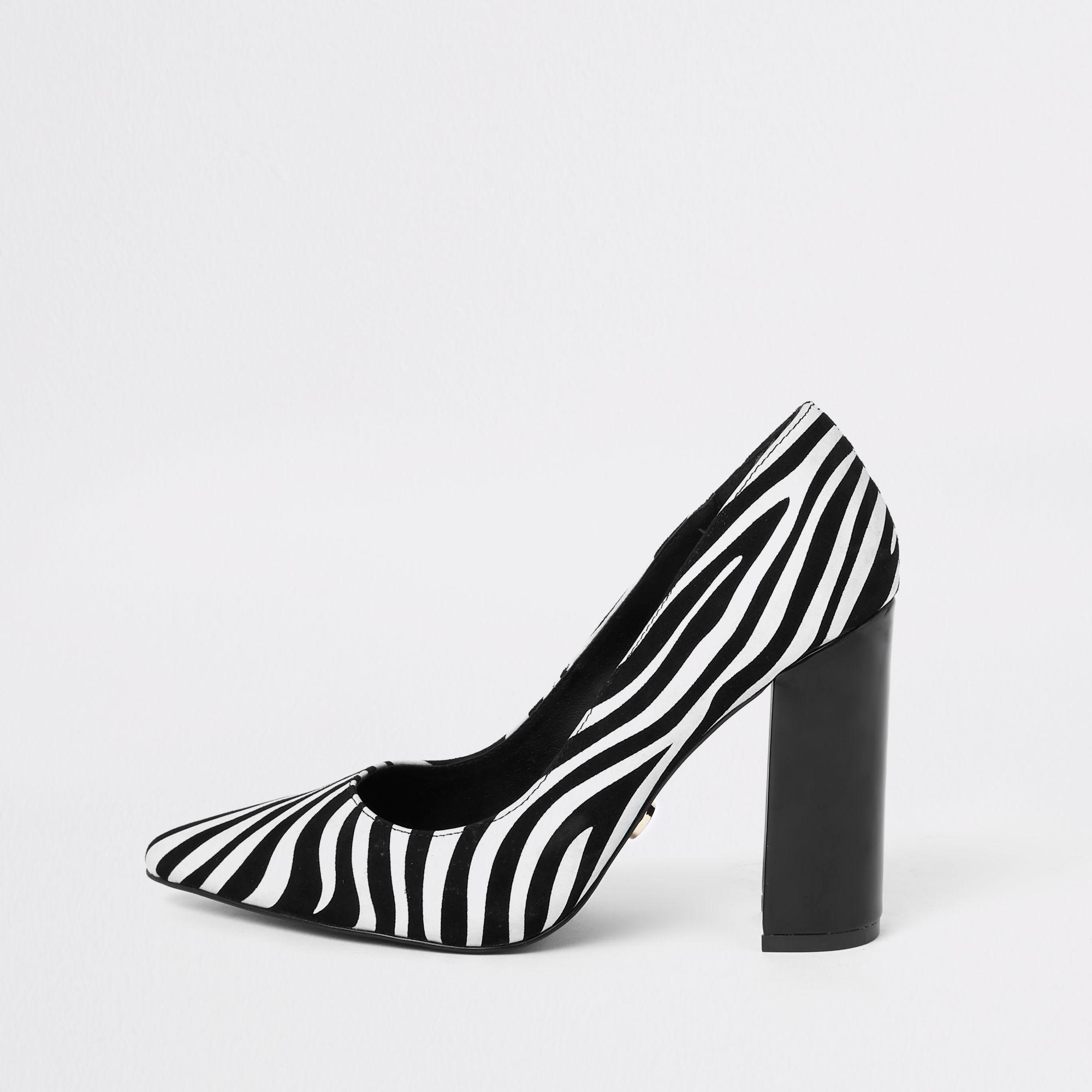 River Island Zebra Print Block Heel Court Shoes in Black - Lyst
