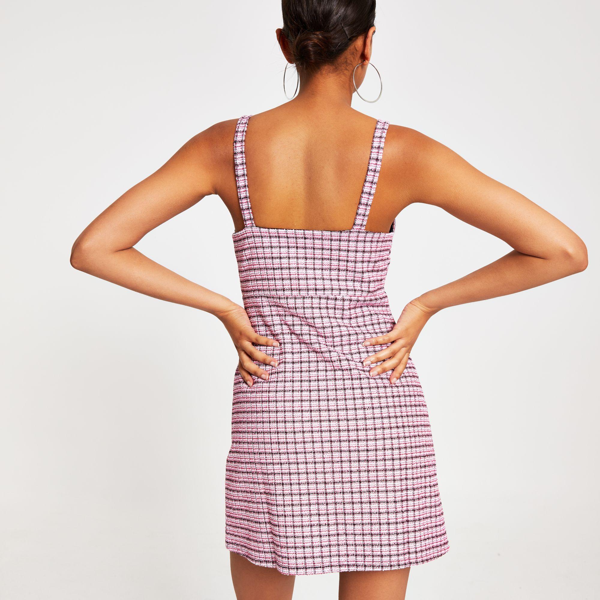 pink check pinafore