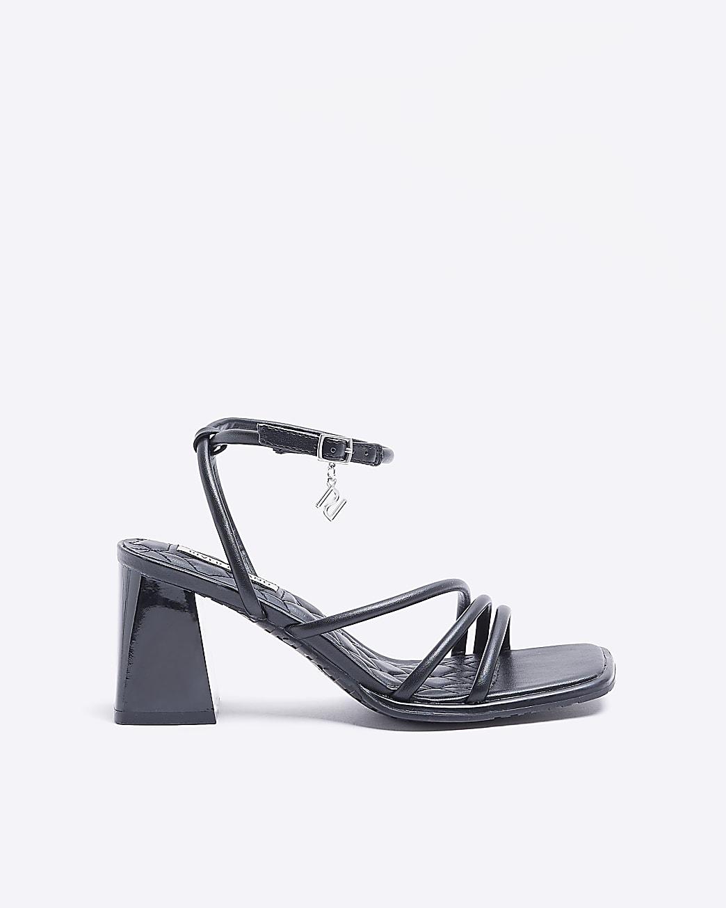 River Island Black Wide Fit Strappy Heeled Sandals in White | Lyst
