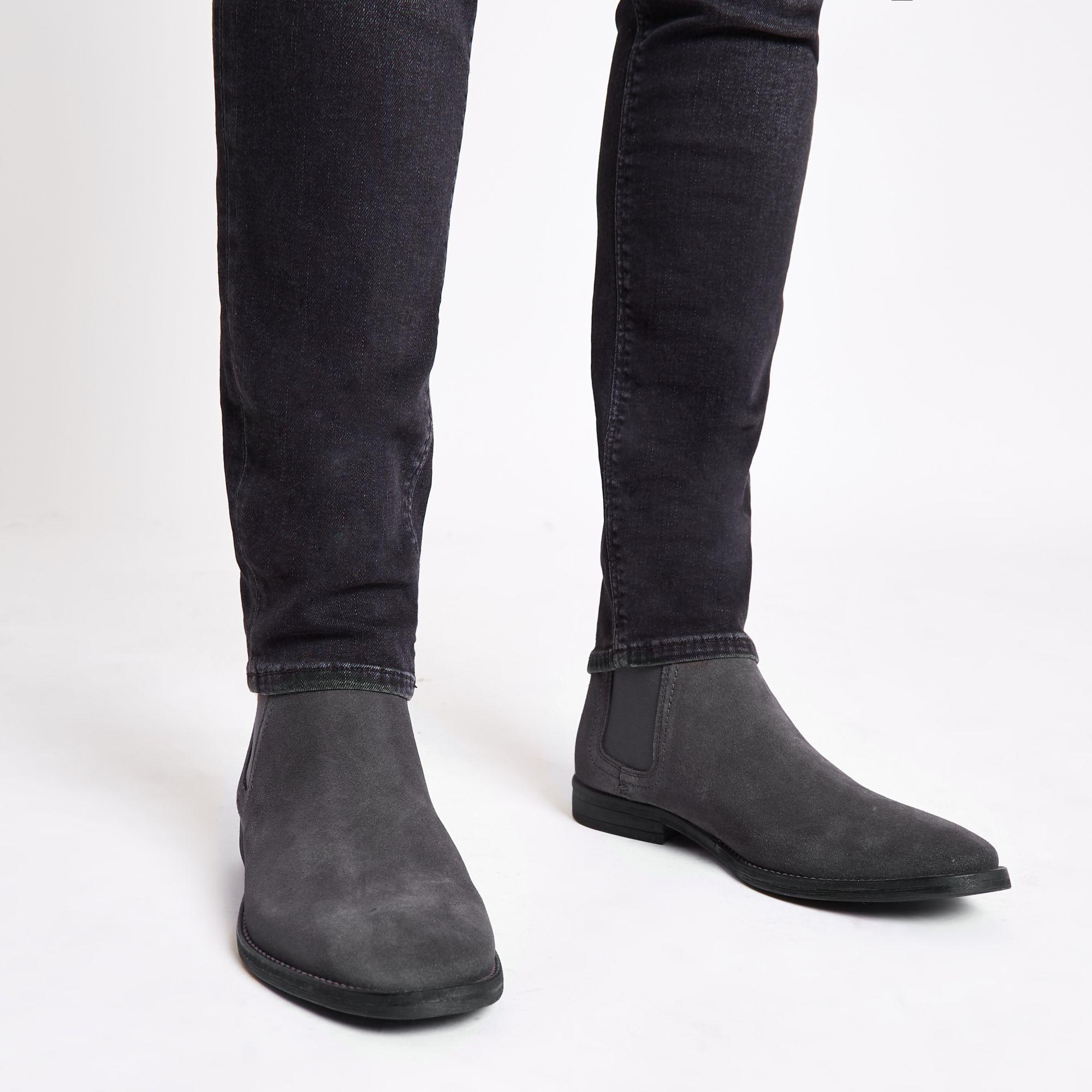 River Island Suede Chelsea Boots in Grey for Men | Lyst Canada