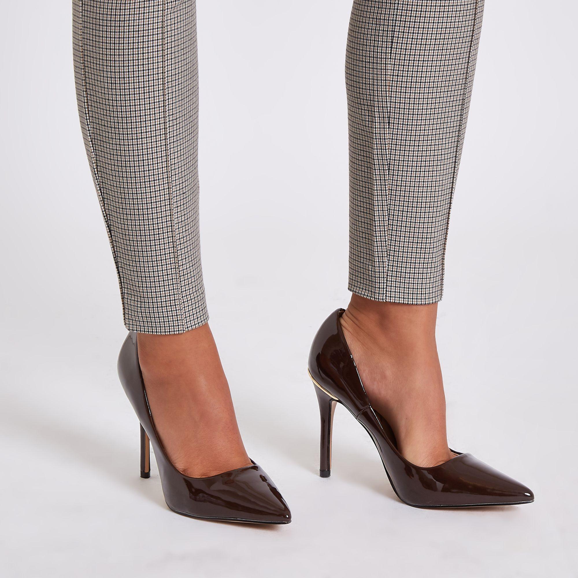 brown patent heels