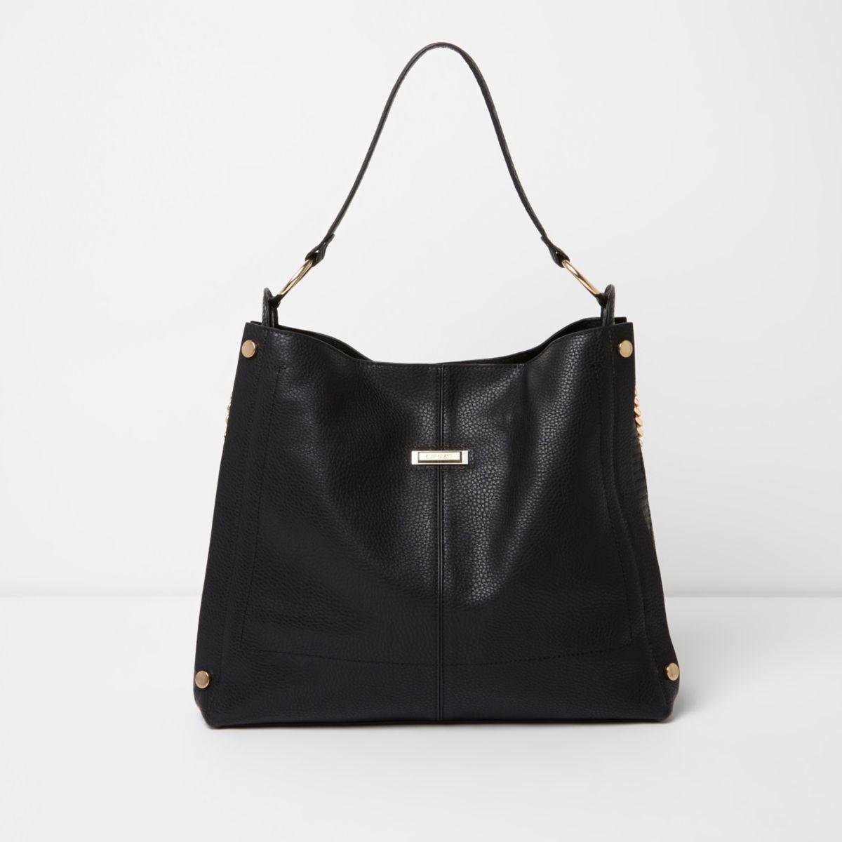 River Island Synthetic Black Studded Oversized Slouch Chain Bag - Lyst