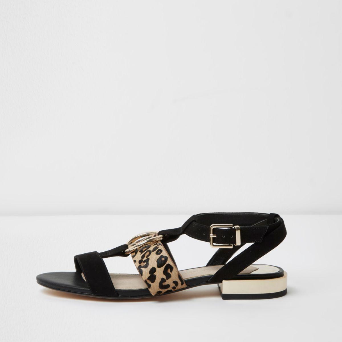 black and leopard sandals