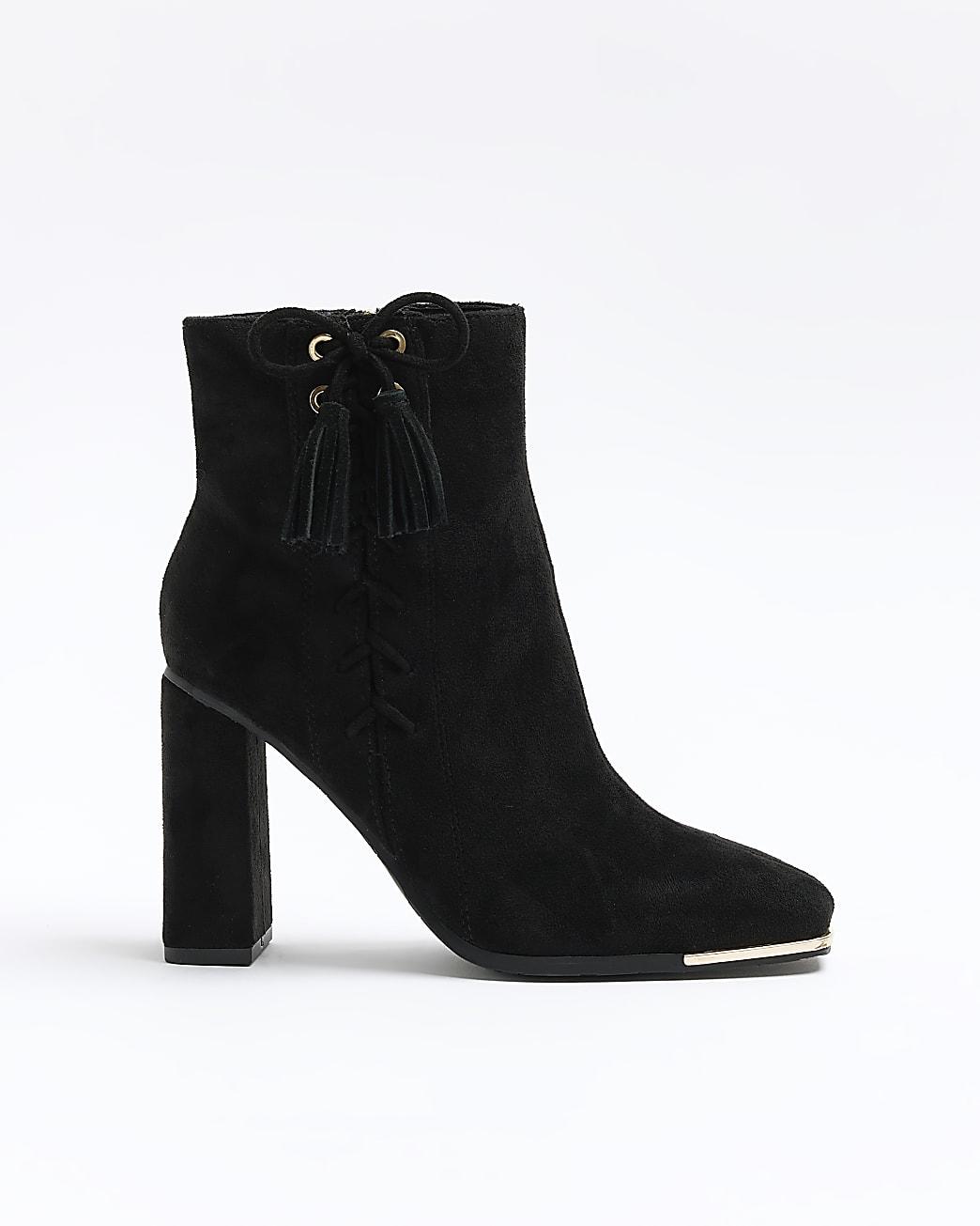 River Island Suedette Lace Up Detail Heeled Boots in Black Lyst