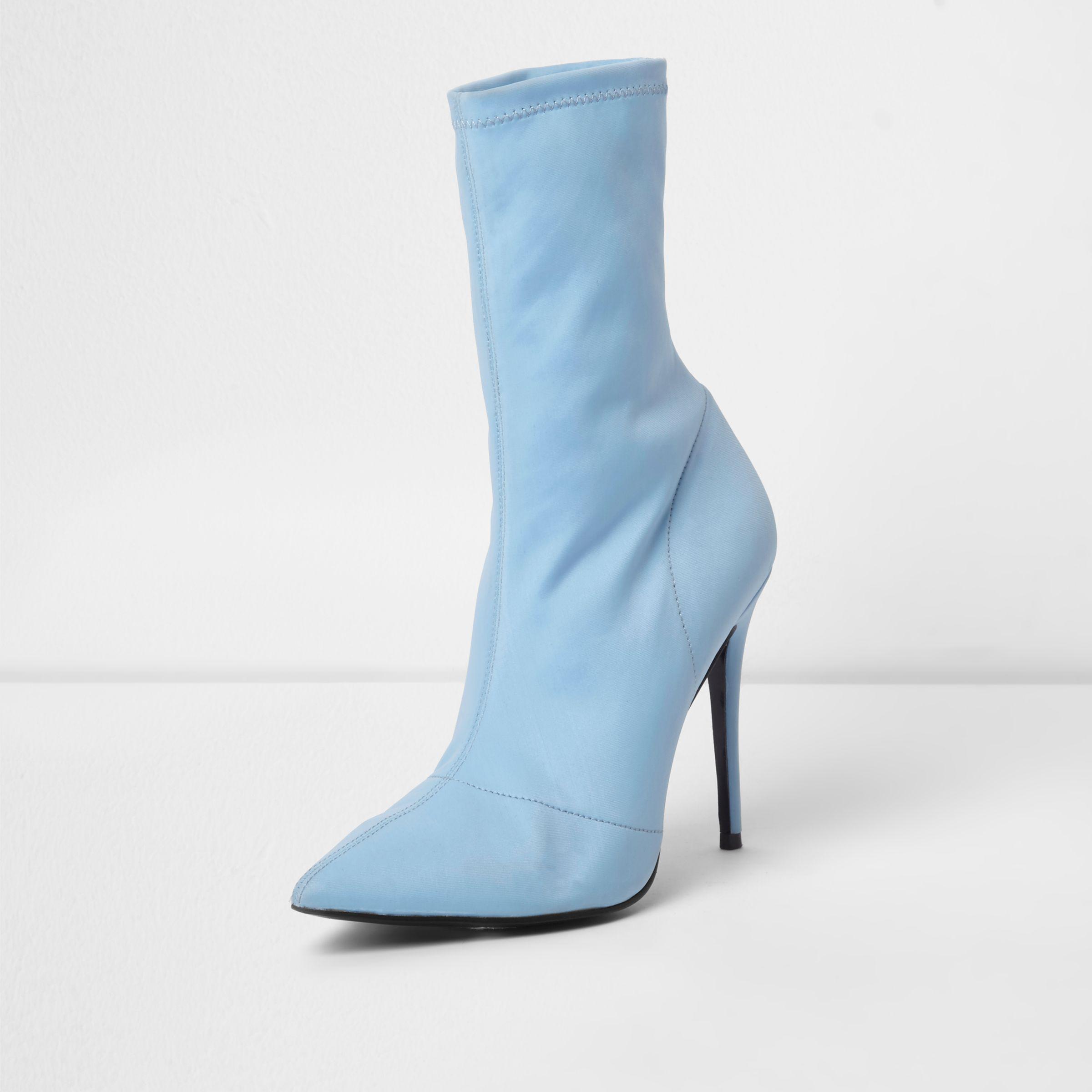 River Island Suede Light Blue Pointed Toe Stiletto Sock Boots Light Blue  Pointed Toe Stiletto Sock Boots - Lyst