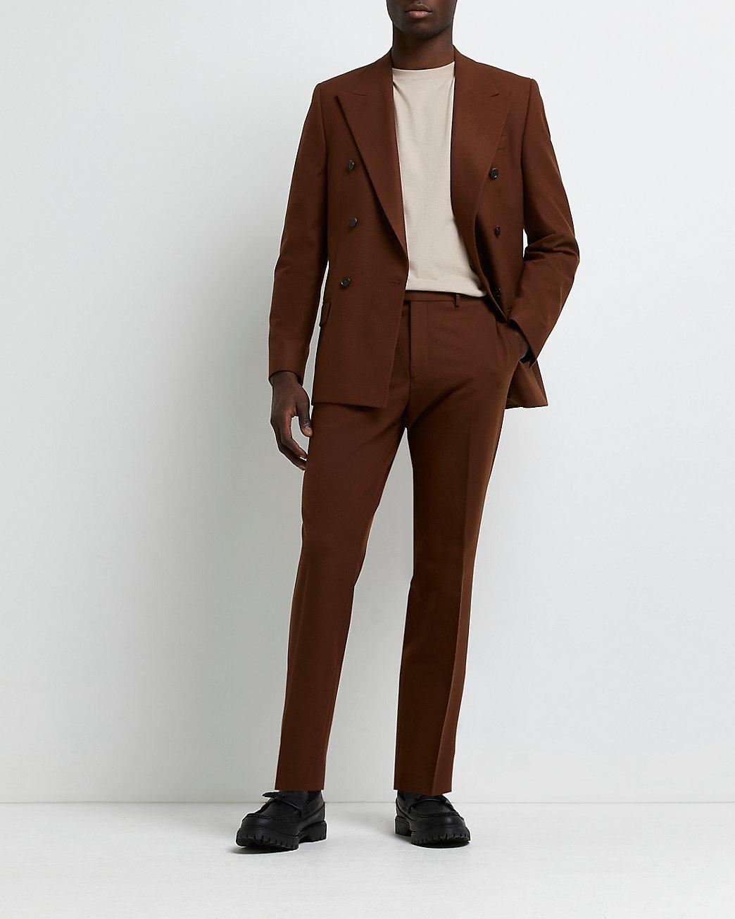 River Island Rust Skinny Fit Suit Trousers in Brown for Men | Lyst