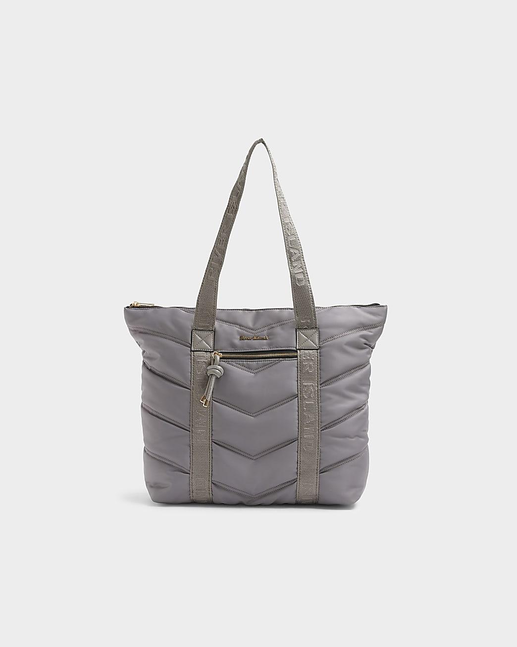 River Island Quilted Webbing Shopper Bag in Grey Lyst UK