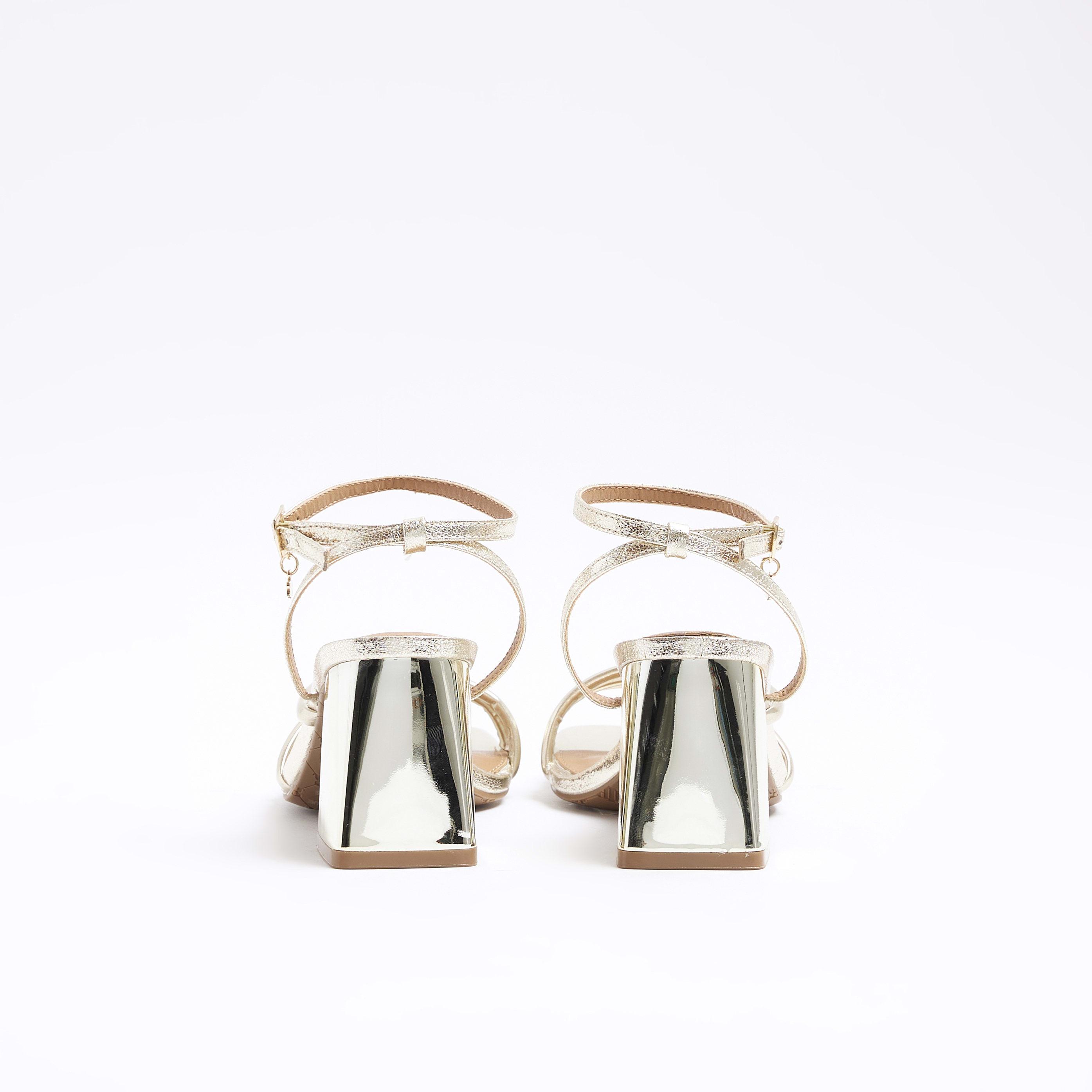 River island gold block heel sandals sales