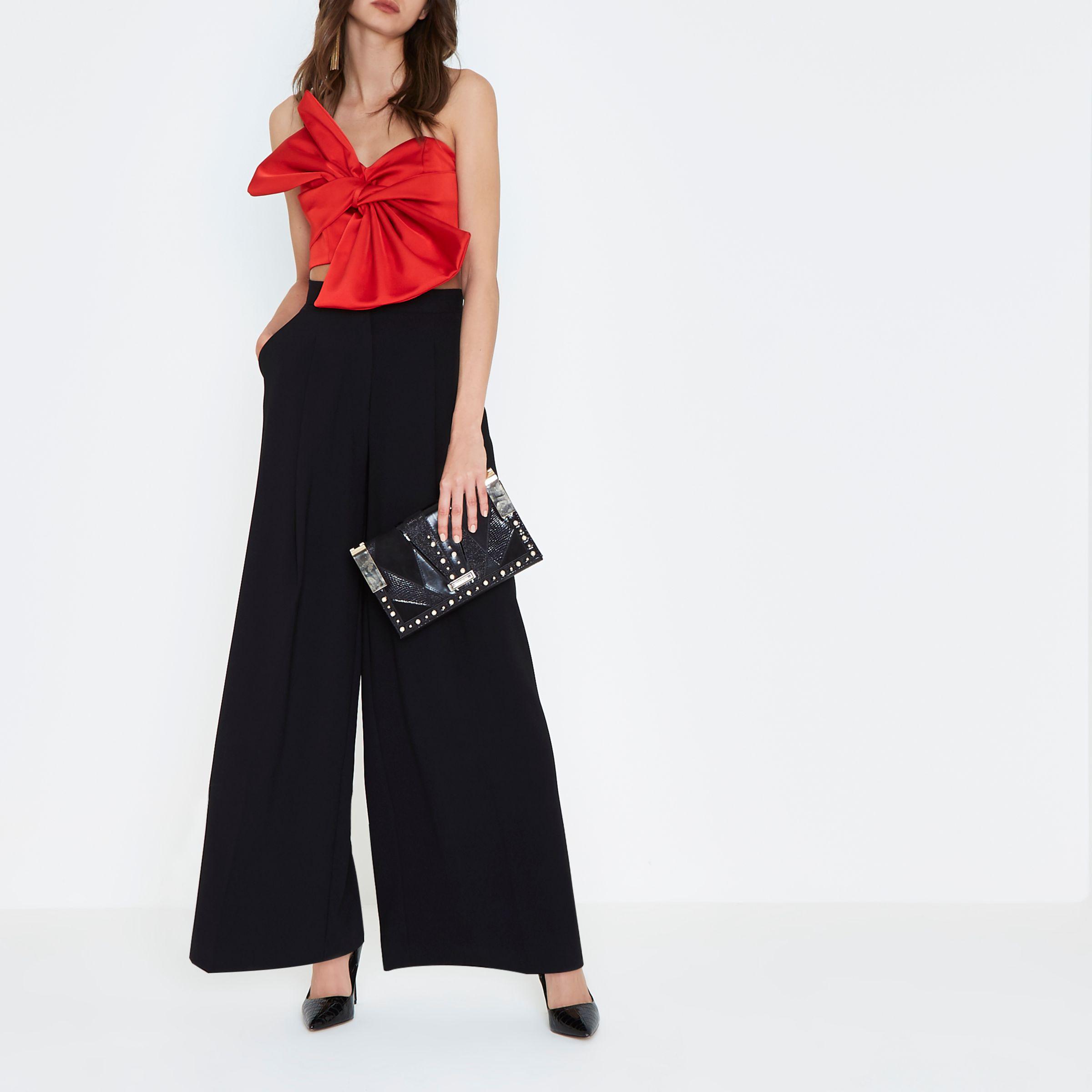 River Island Red Oversized Bow Bandeau Satin Crop Top | Lyst