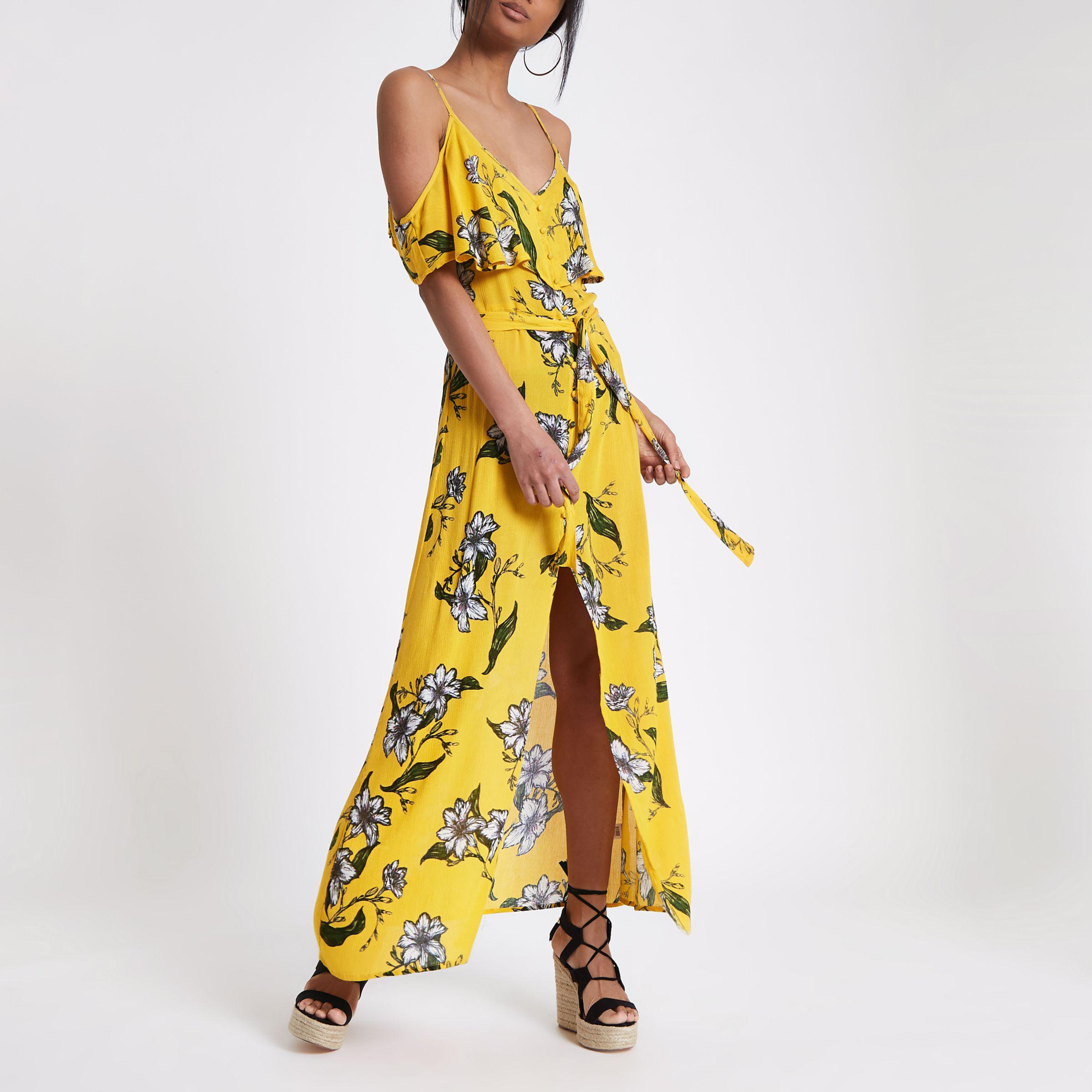 river island yellow frill dress