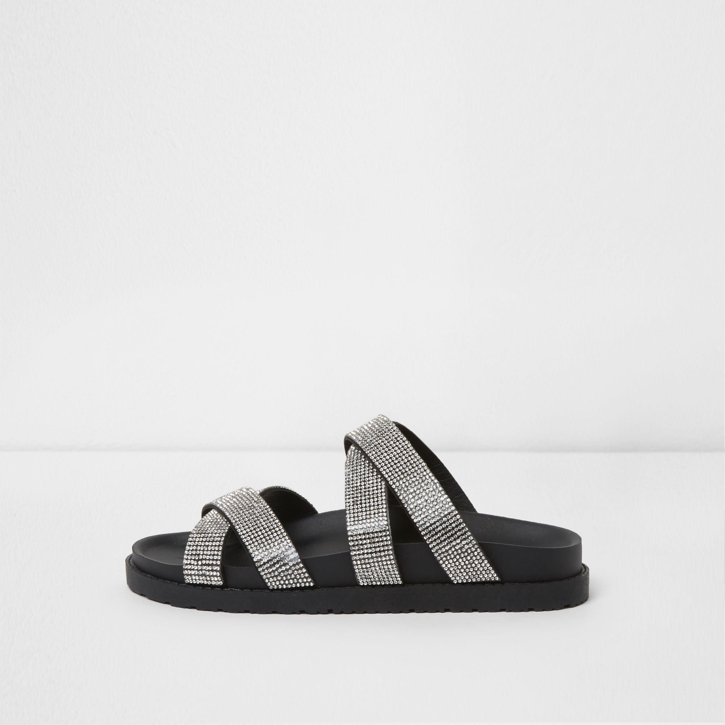 river island white sliders