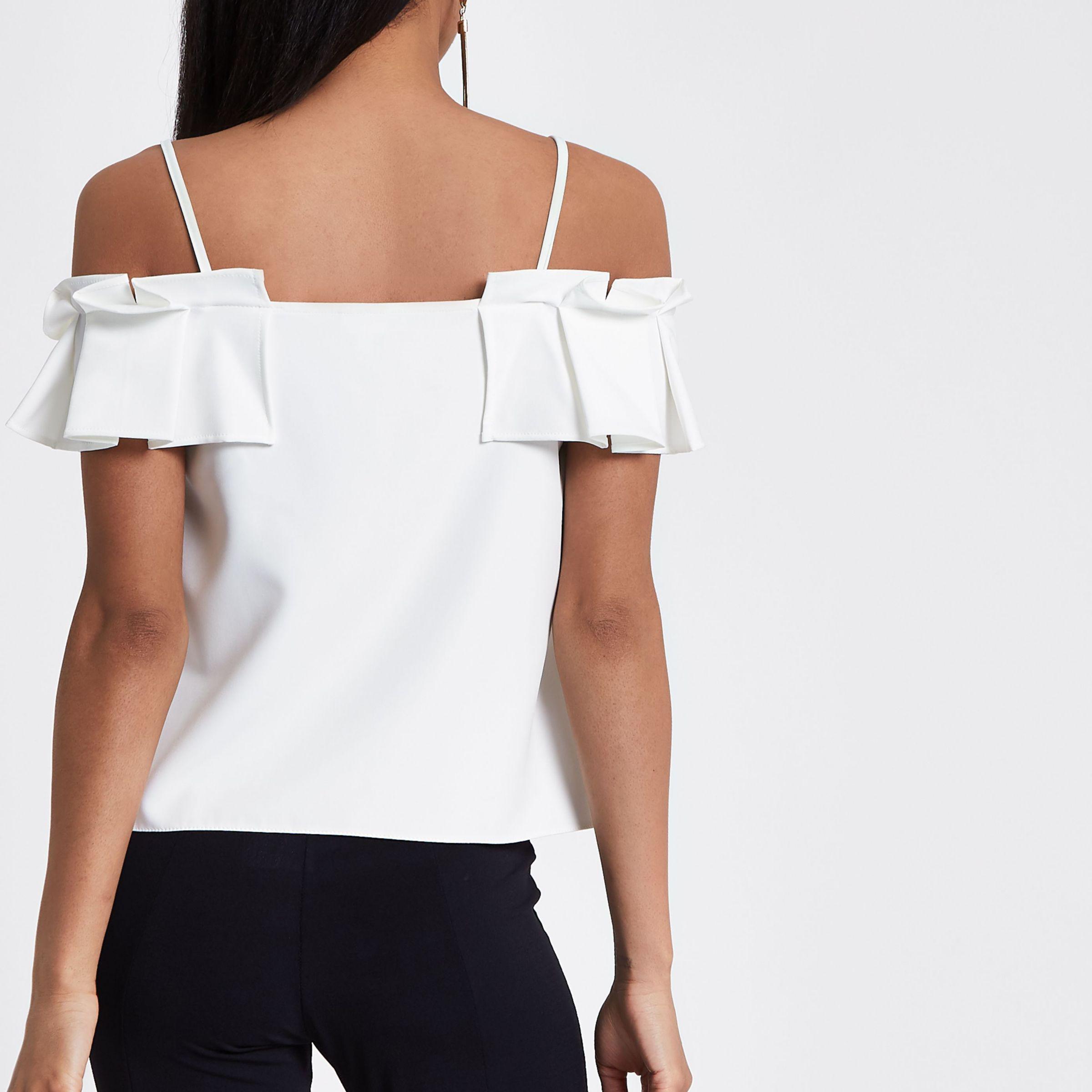 white bardot top with straps