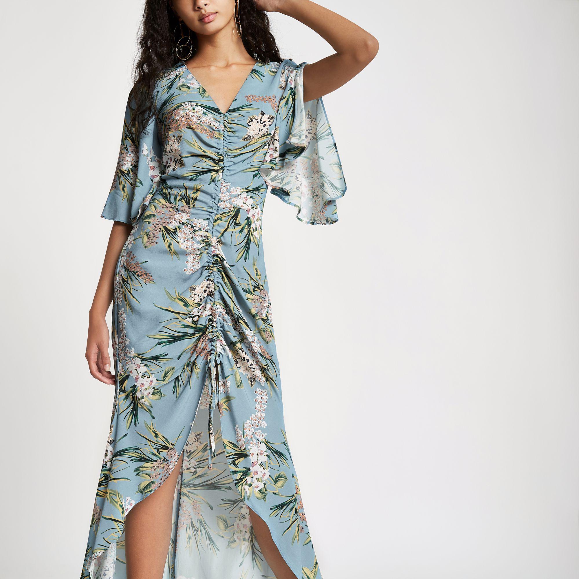 astr the label floral ruched front maxi dress