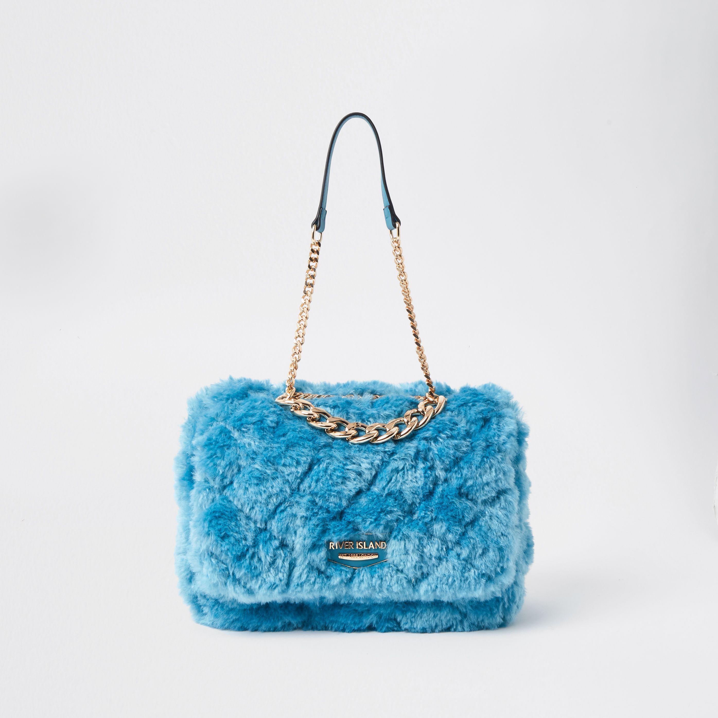 River Island Blue Faux Fur Quilted Shoulder Bag | Lyst UK