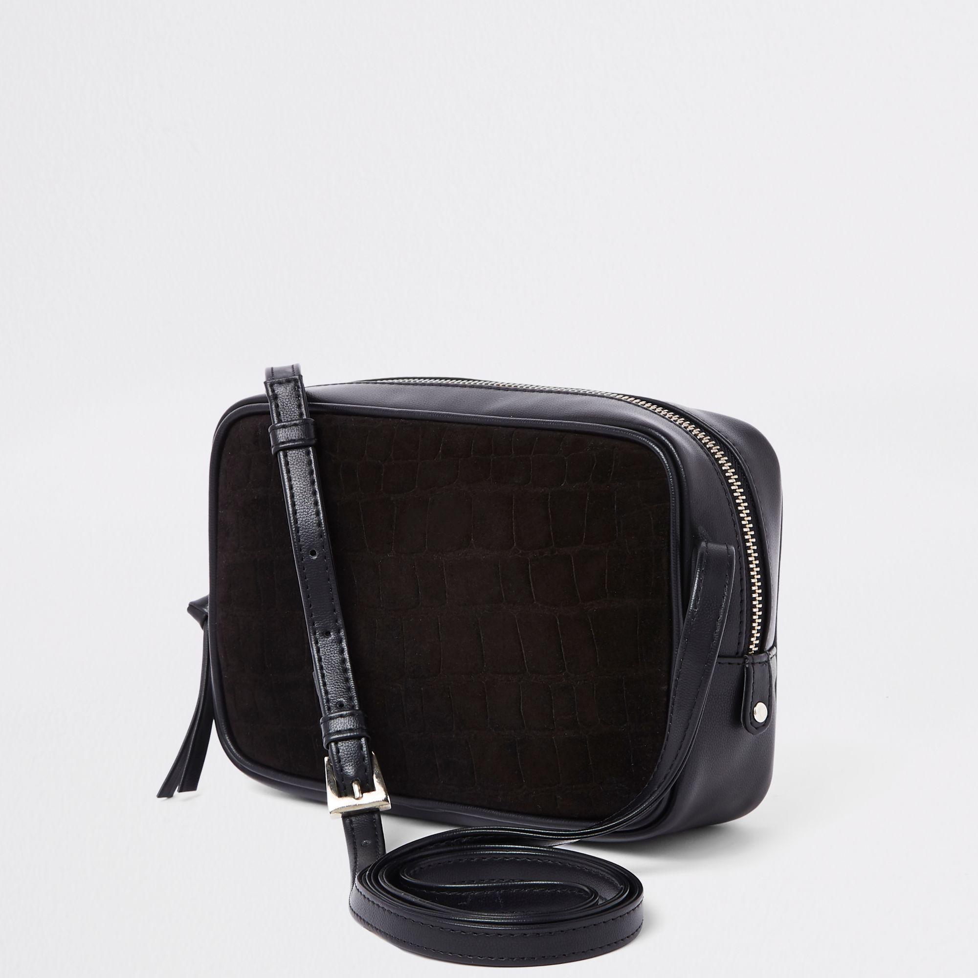 River Island Black Leather Croc Embossed Cross Body Bag Lyst
