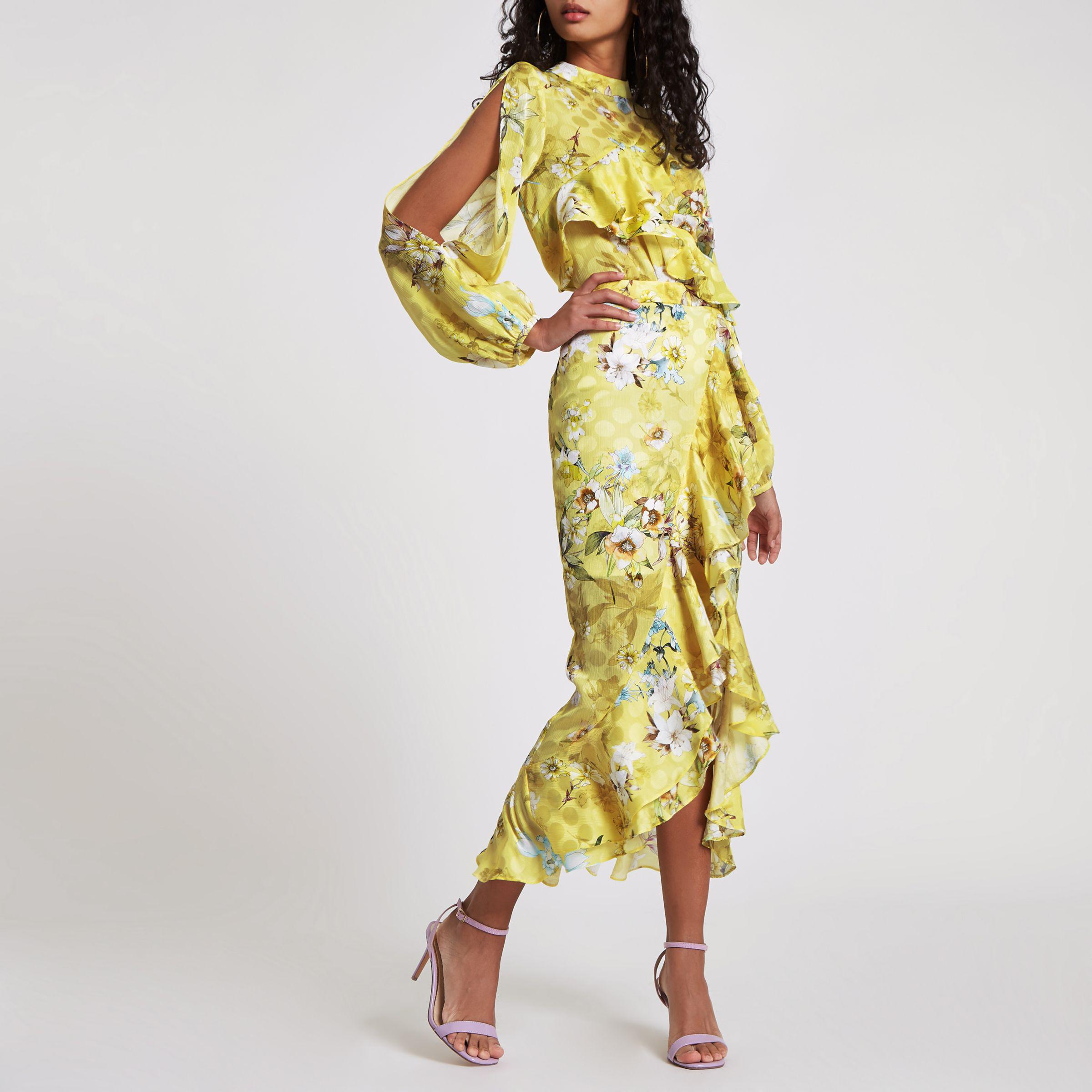 river island yellow frill dress