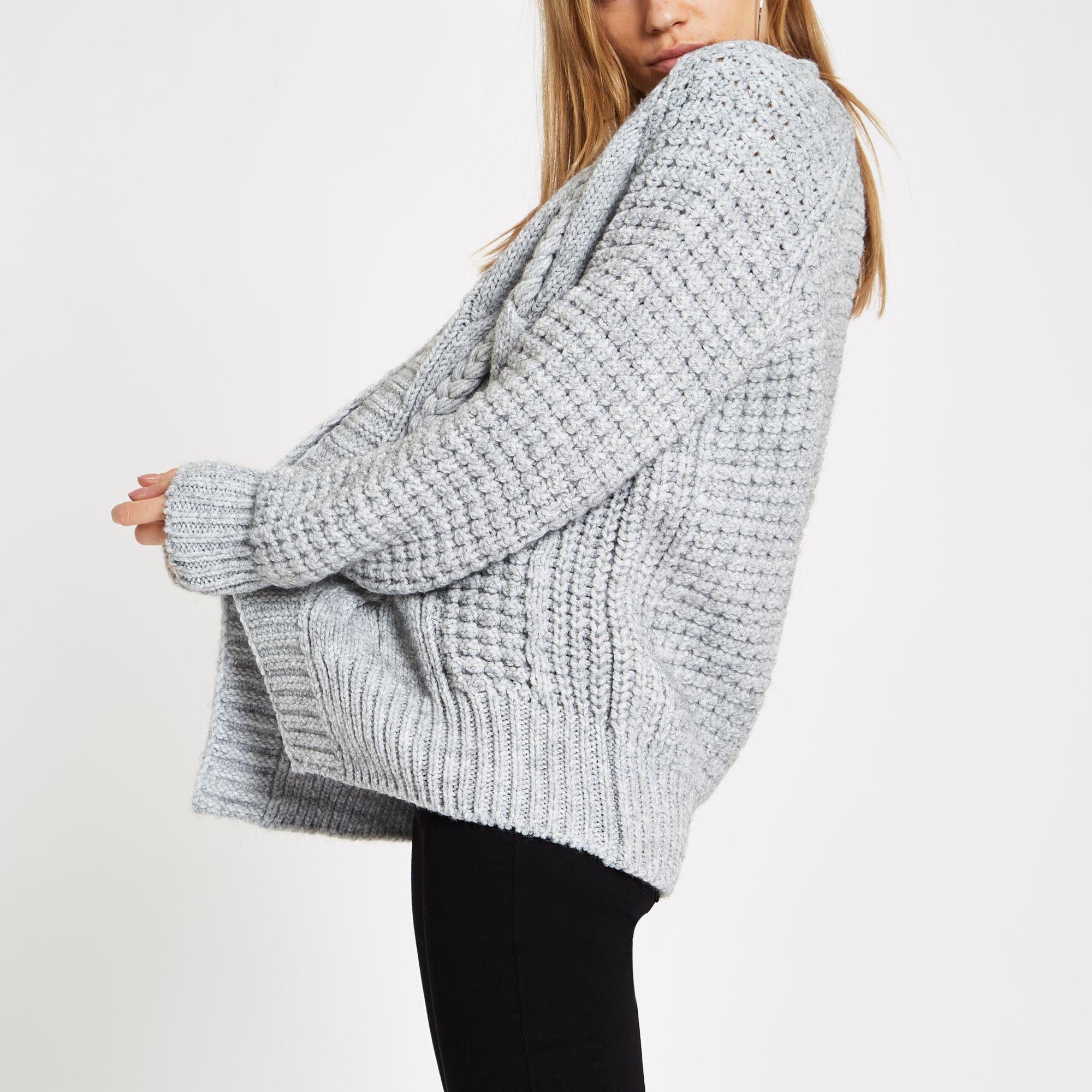 River Island Cable Knit Cardigan in Gray Lyst