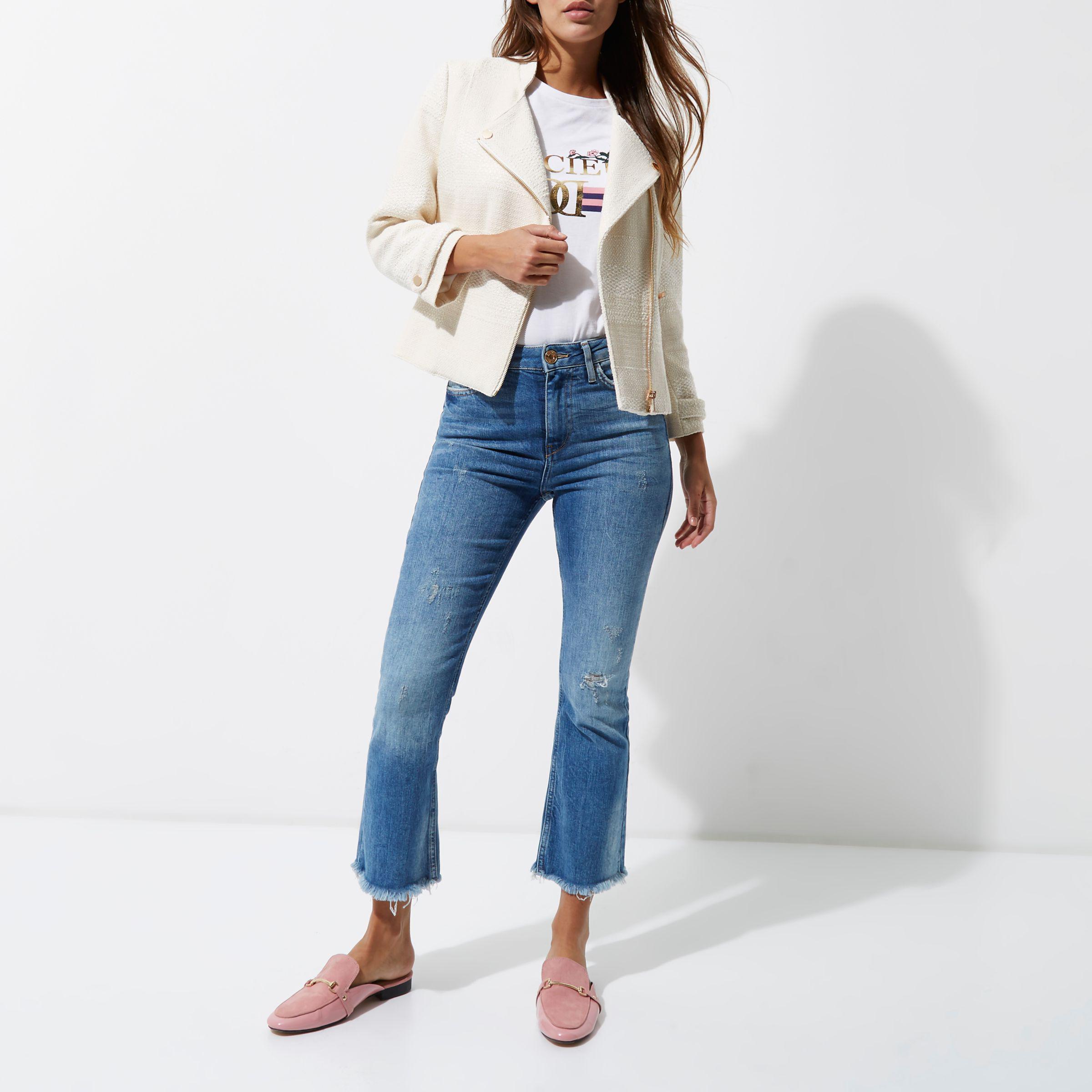 River Island Synthetic Cream Boucle Biker Jacket in Natural Lyst