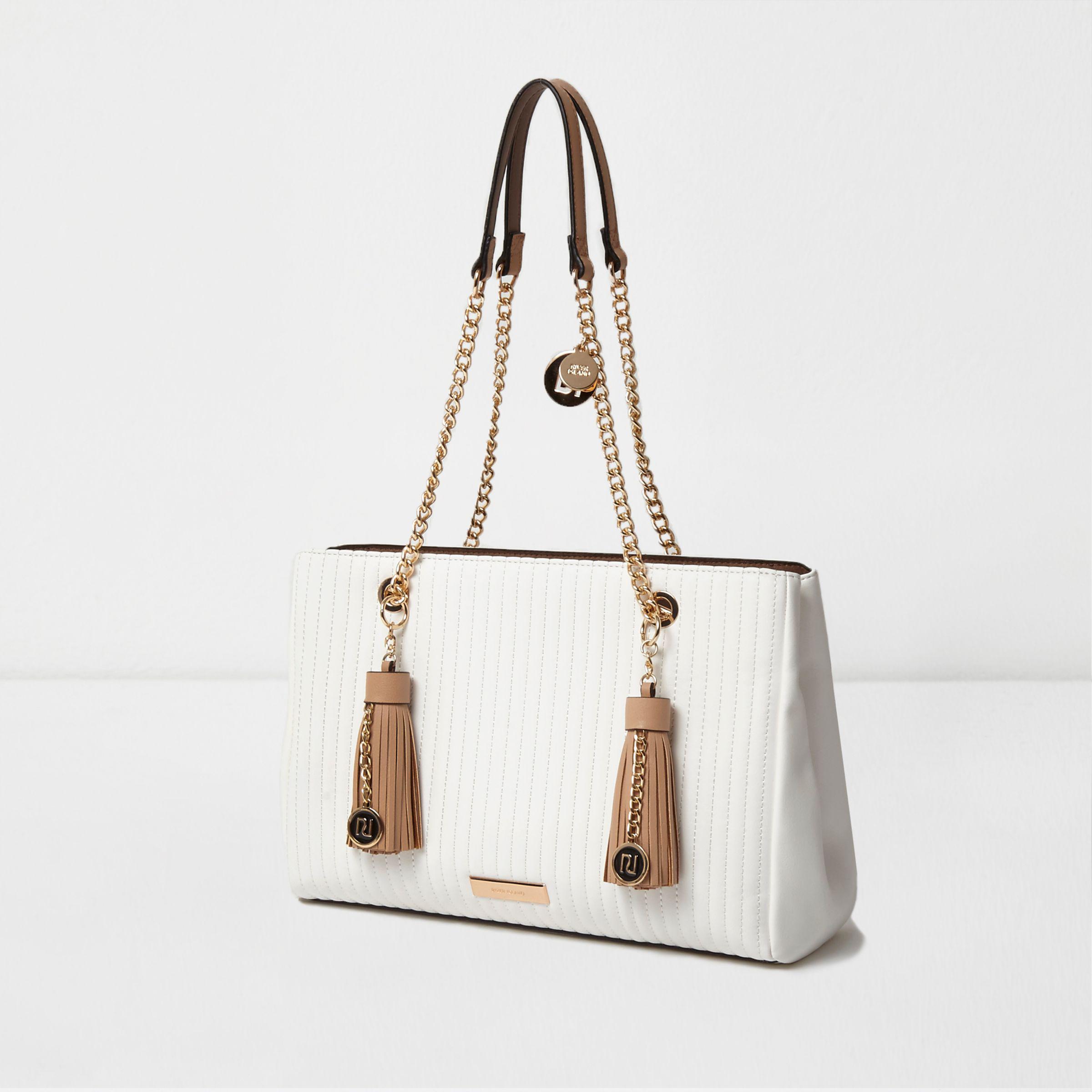 River Island White Quilted Front Chain Handle Tote Bag Lyst