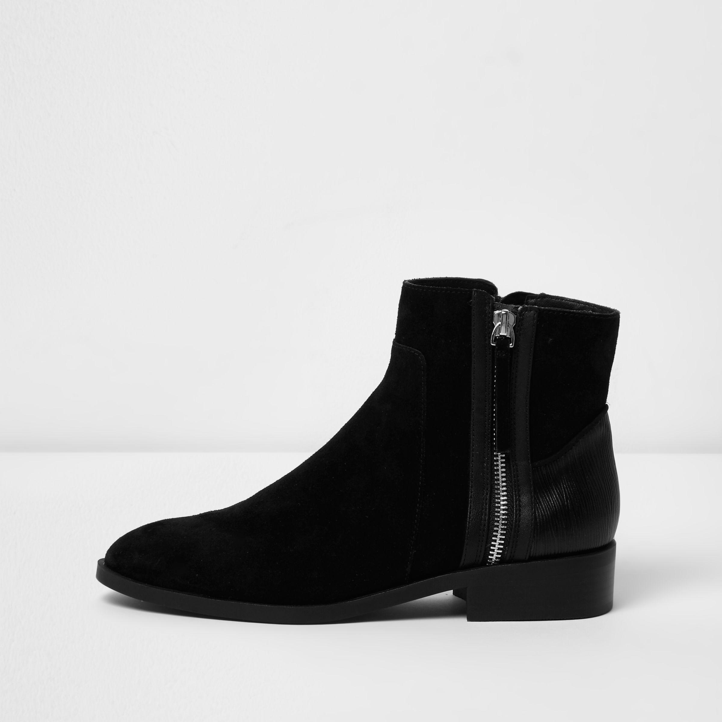 River Island Black Suede Zip Side Ankle Boots - Lyst