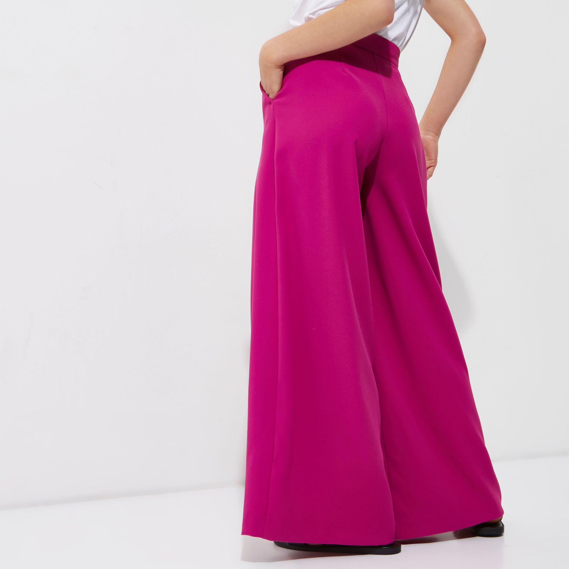 River Island Synthetic Petite Dark Pink Wide Leg Trousers Lyst