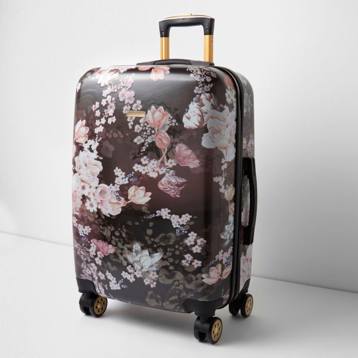 River Island Black Floral Print Hard Shell Suitcase Black Floral Print Hard Shell Suitcase - Lyst
