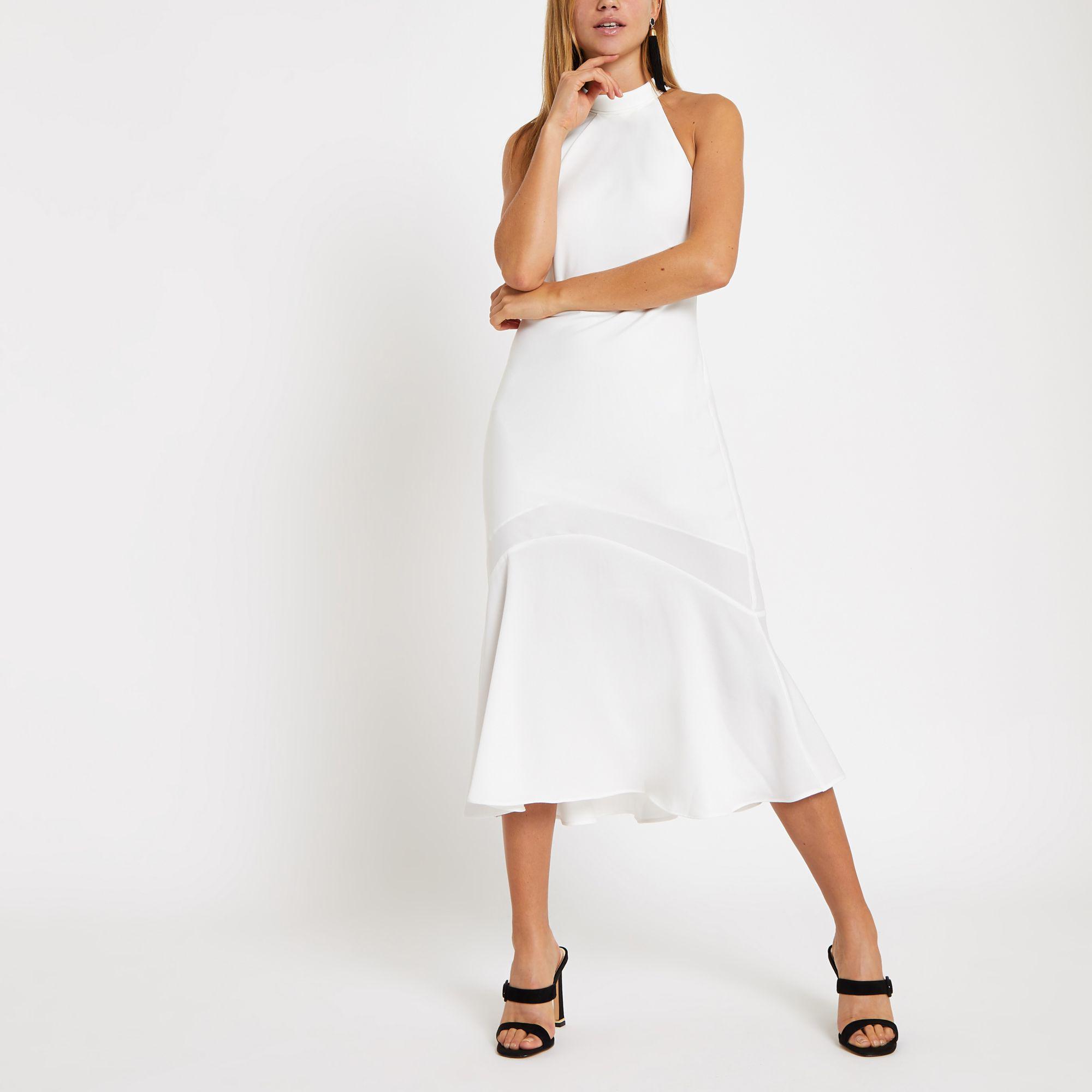 River Island Halter Neck Midi Dress in White | Lyst Australia