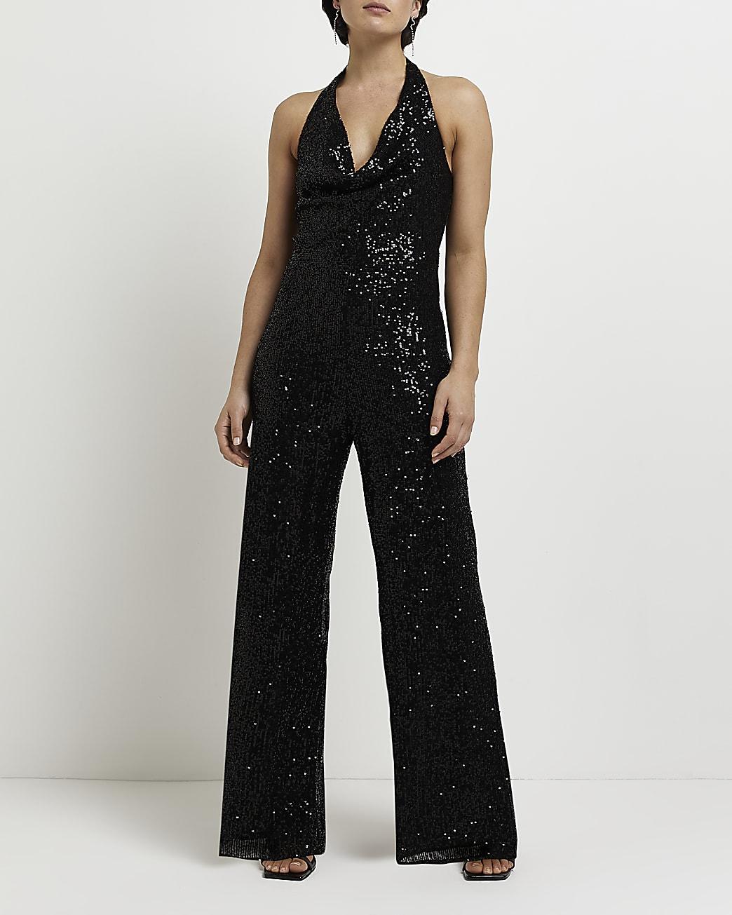 River Island Petite Sequin Jumpsuit in Black Lyst