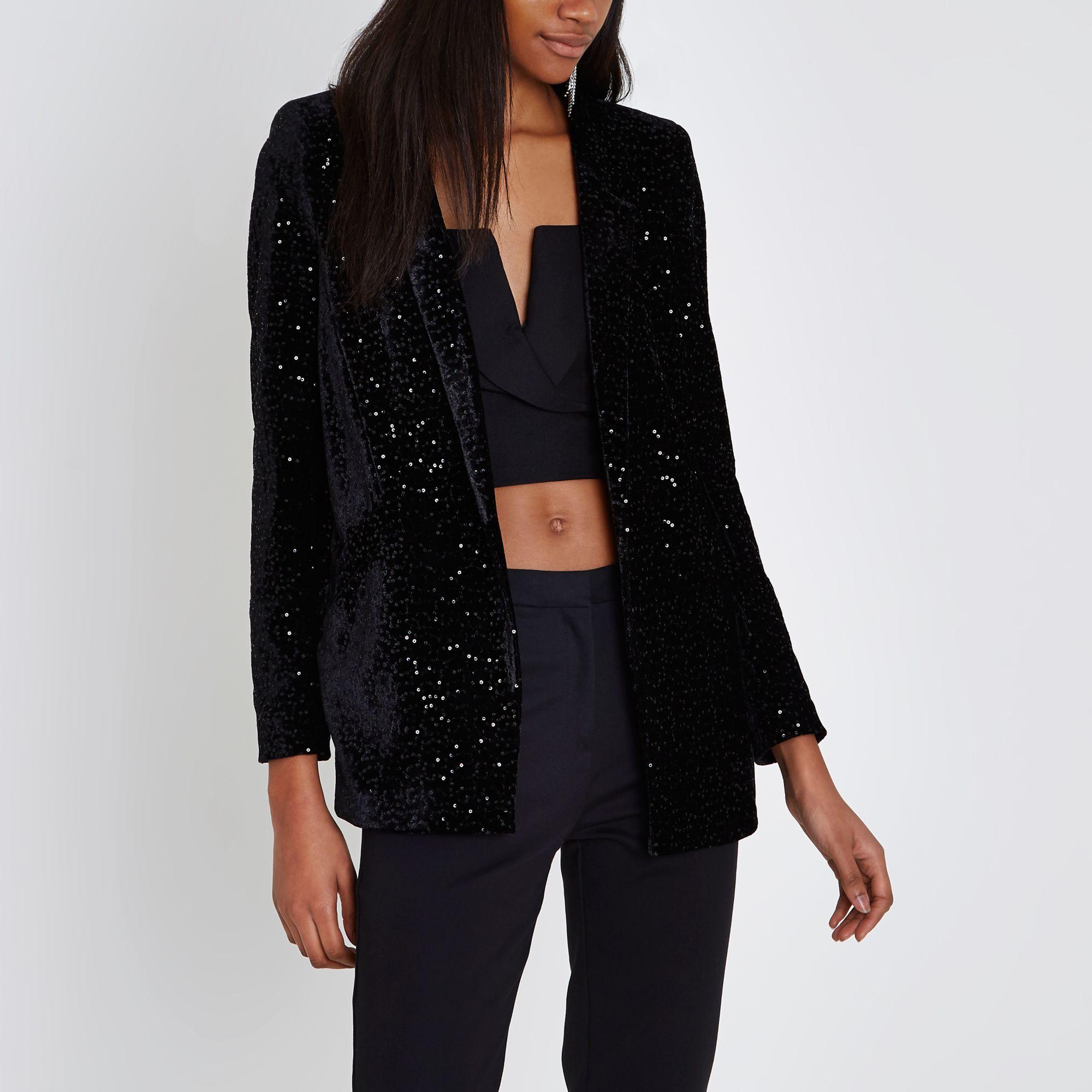 river island black sequin jacket