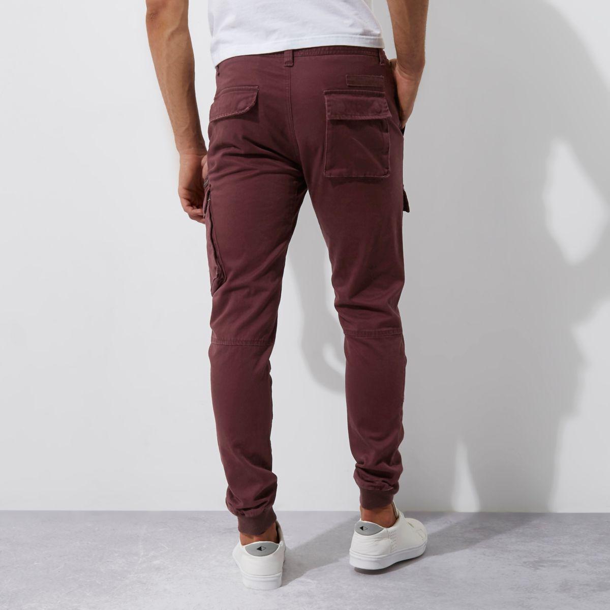 Red Skinny Fit Cargo Trousers for Men 