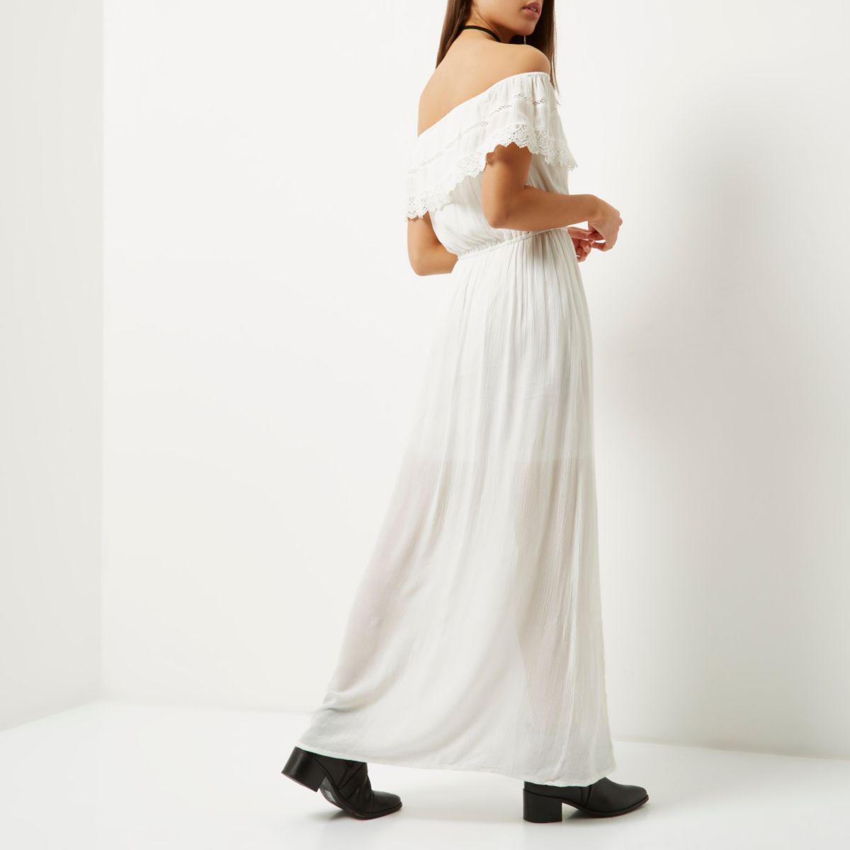 river island white lace bardot dress