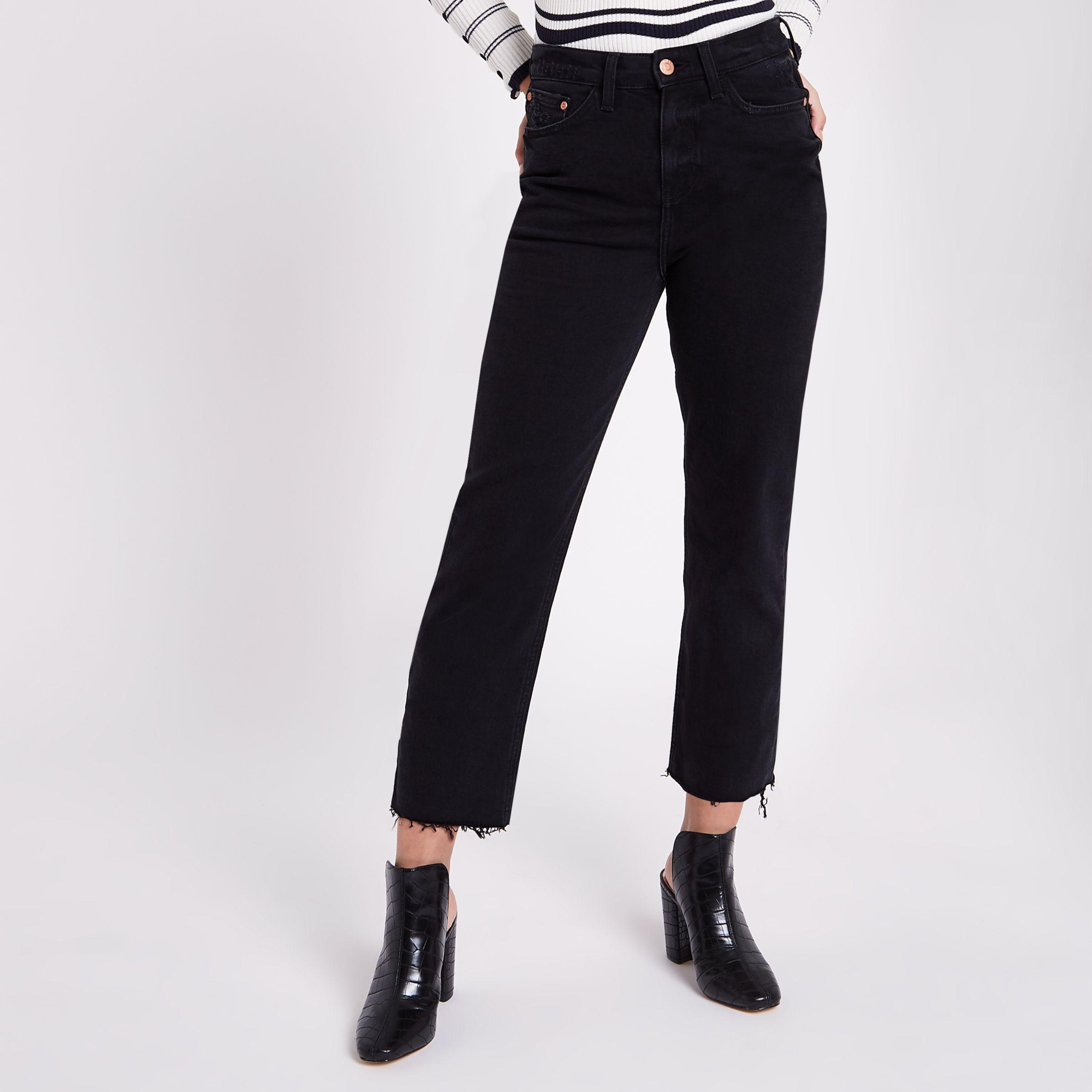 petite black straight leg jeans