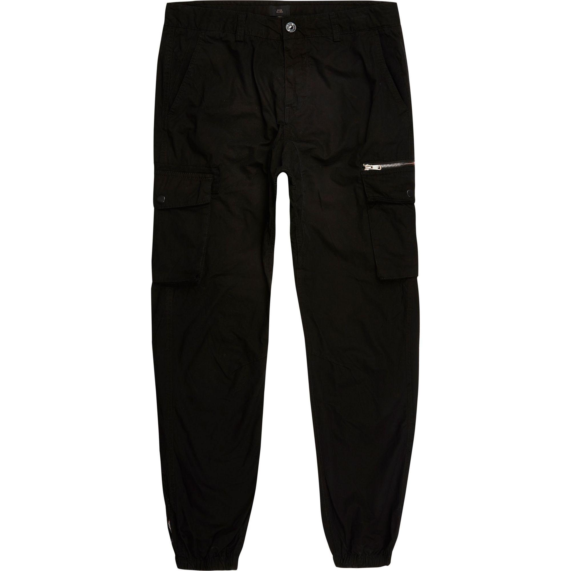 River Island Cotton Big And Tall Black Slim Fit Cargo Trousers for Men