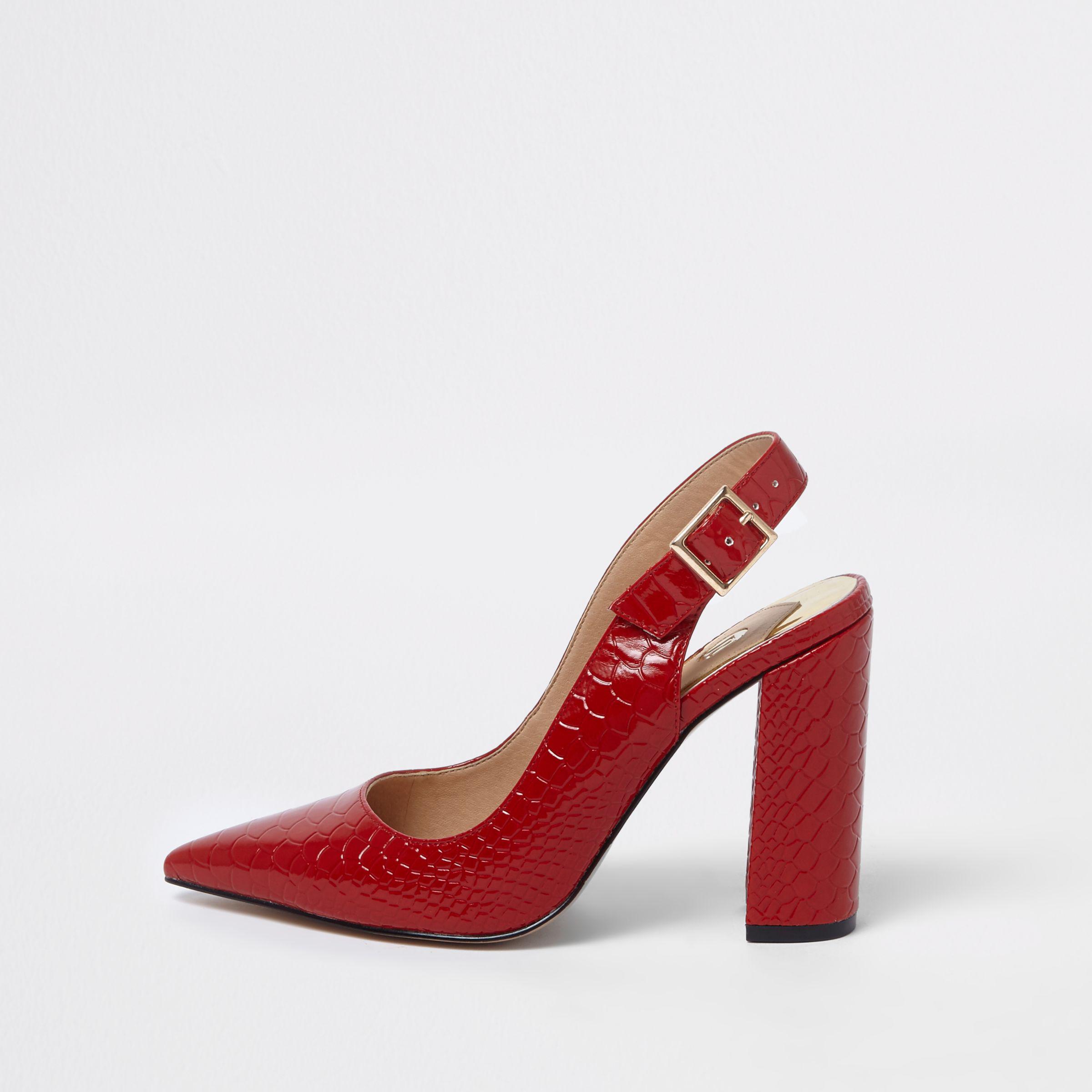 River Island Red Croc Block Heel Sling Back Court Shoes | Lyst