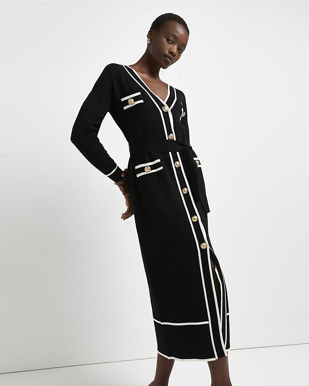 River Island Black Knitted Bodycon Midi Dress | Lyst