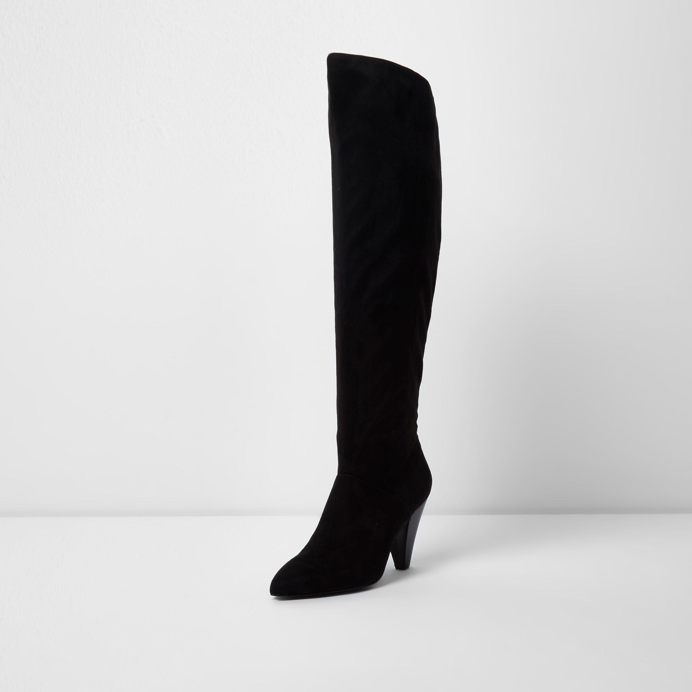 cone heel thigh high boots