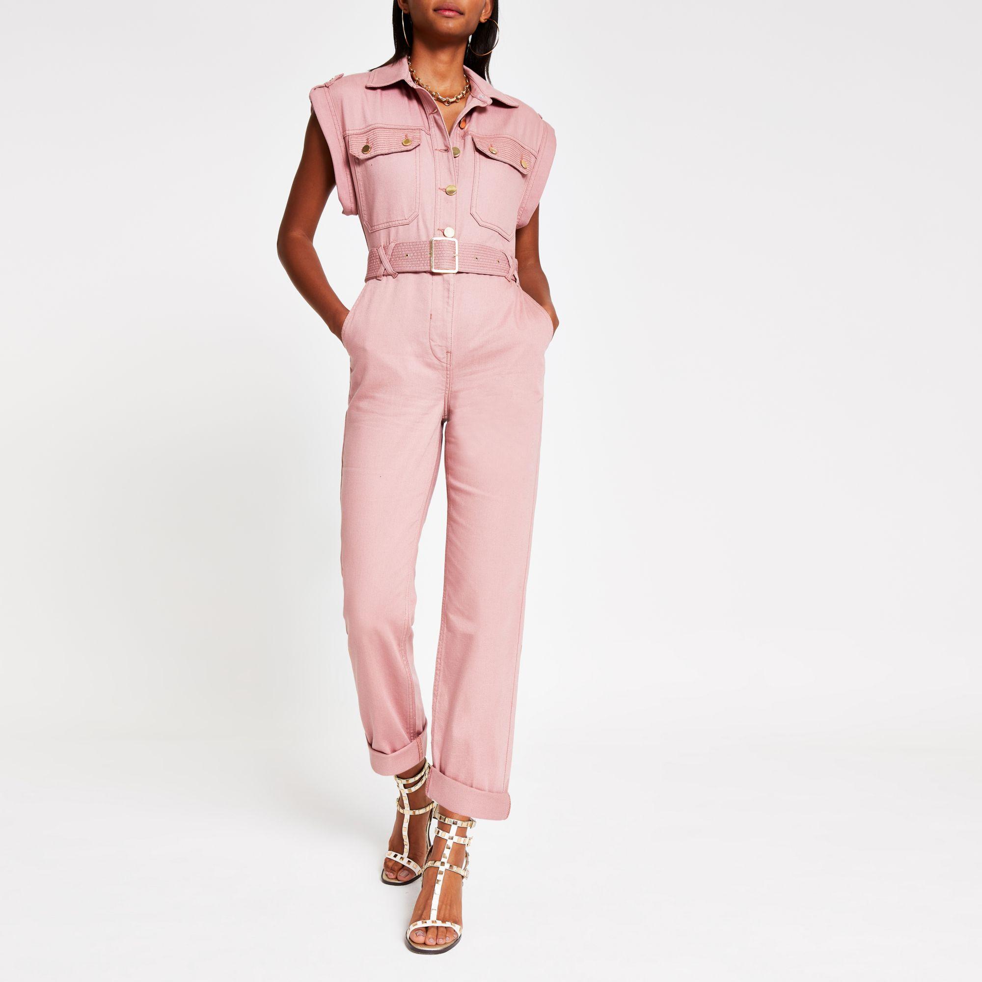 River Island Denim Utility Boiler Jumpsuit in Pink Lyst