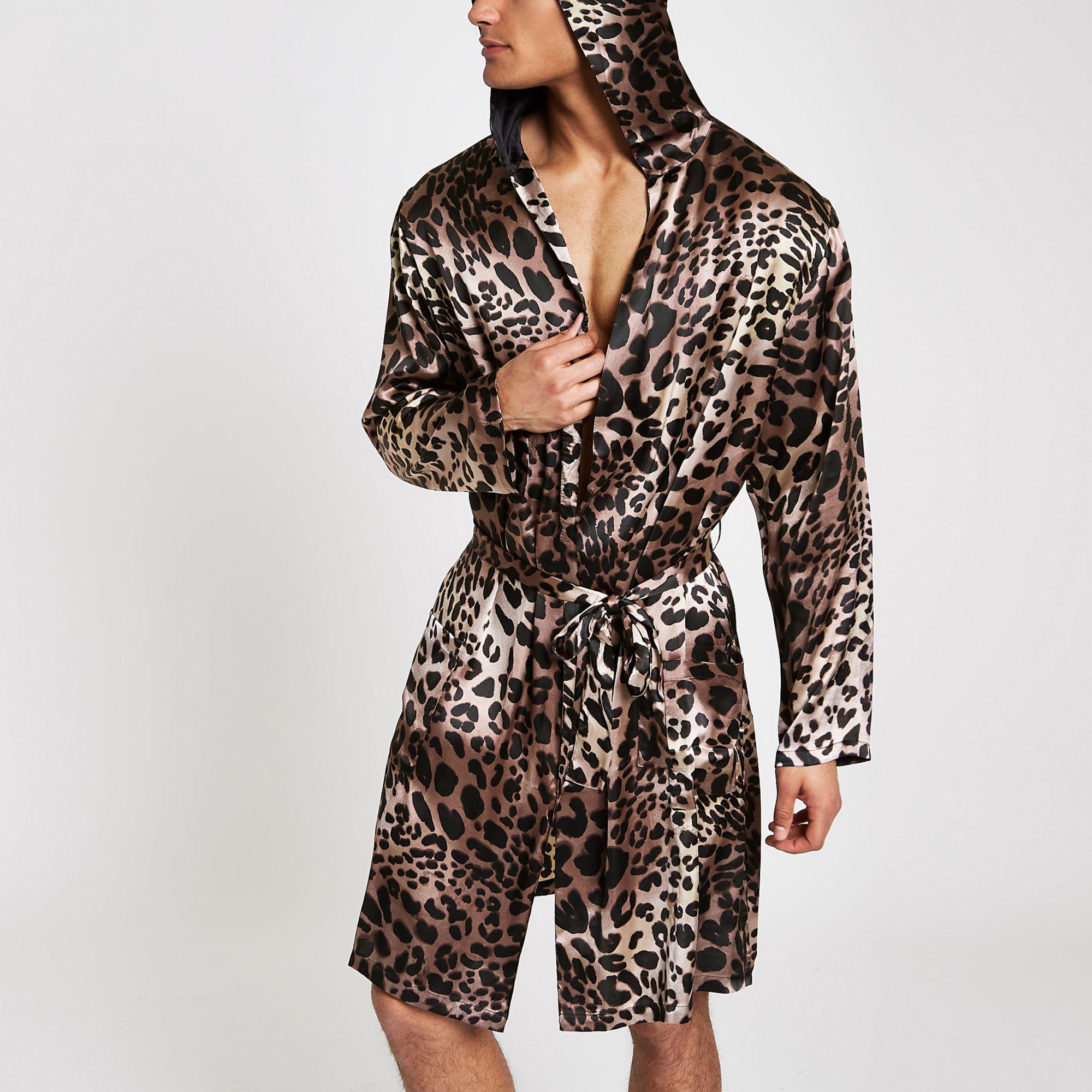 River Island Brown Leopard Print Sateen Robe for Men | Lyst