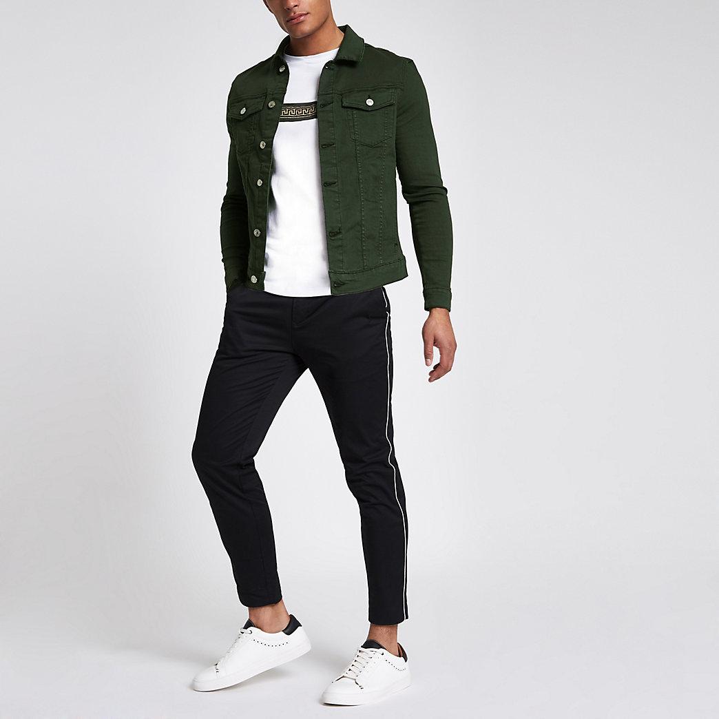 dark green muscle fit denim jacket