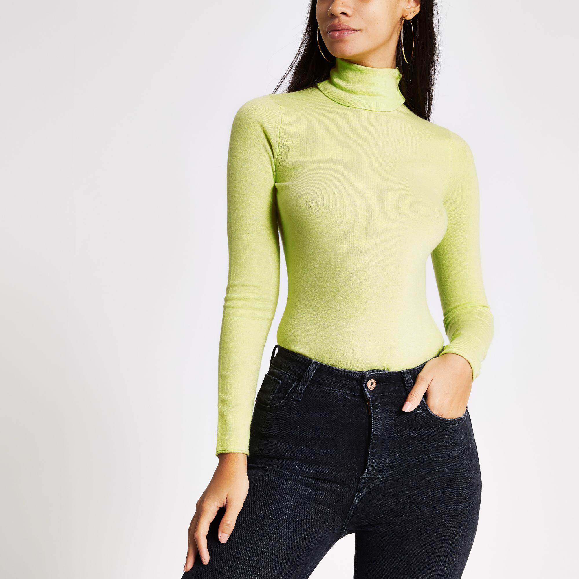 River Island Green Long Sleeve Roll Neck Knitted Top - Lyst