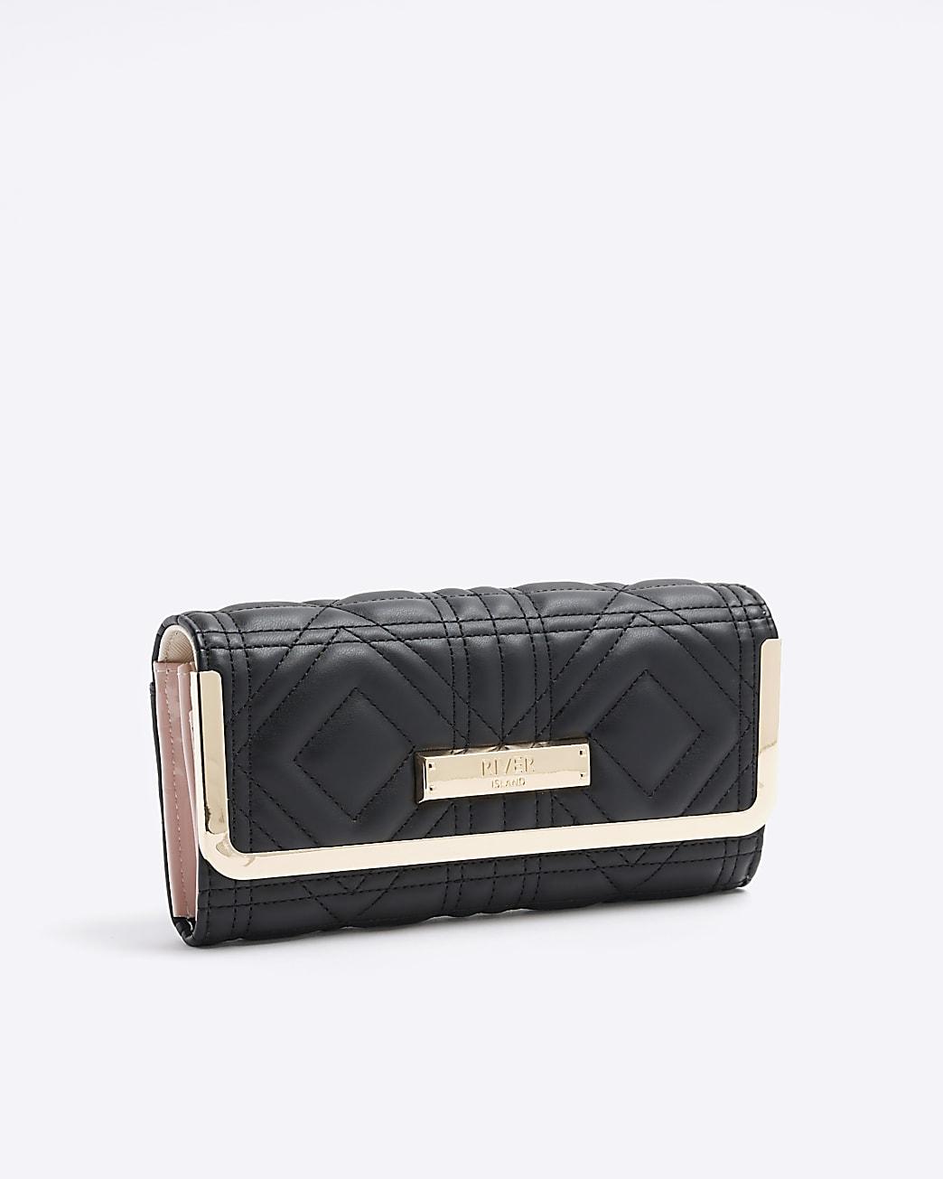 River Island embossed monogram mini zip wallet in black