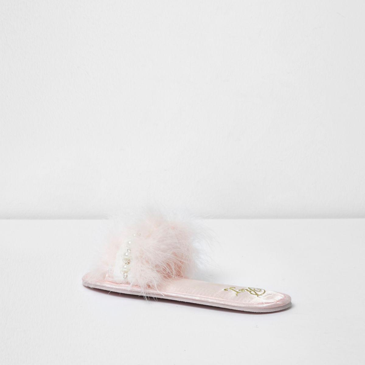 pink feather slippers